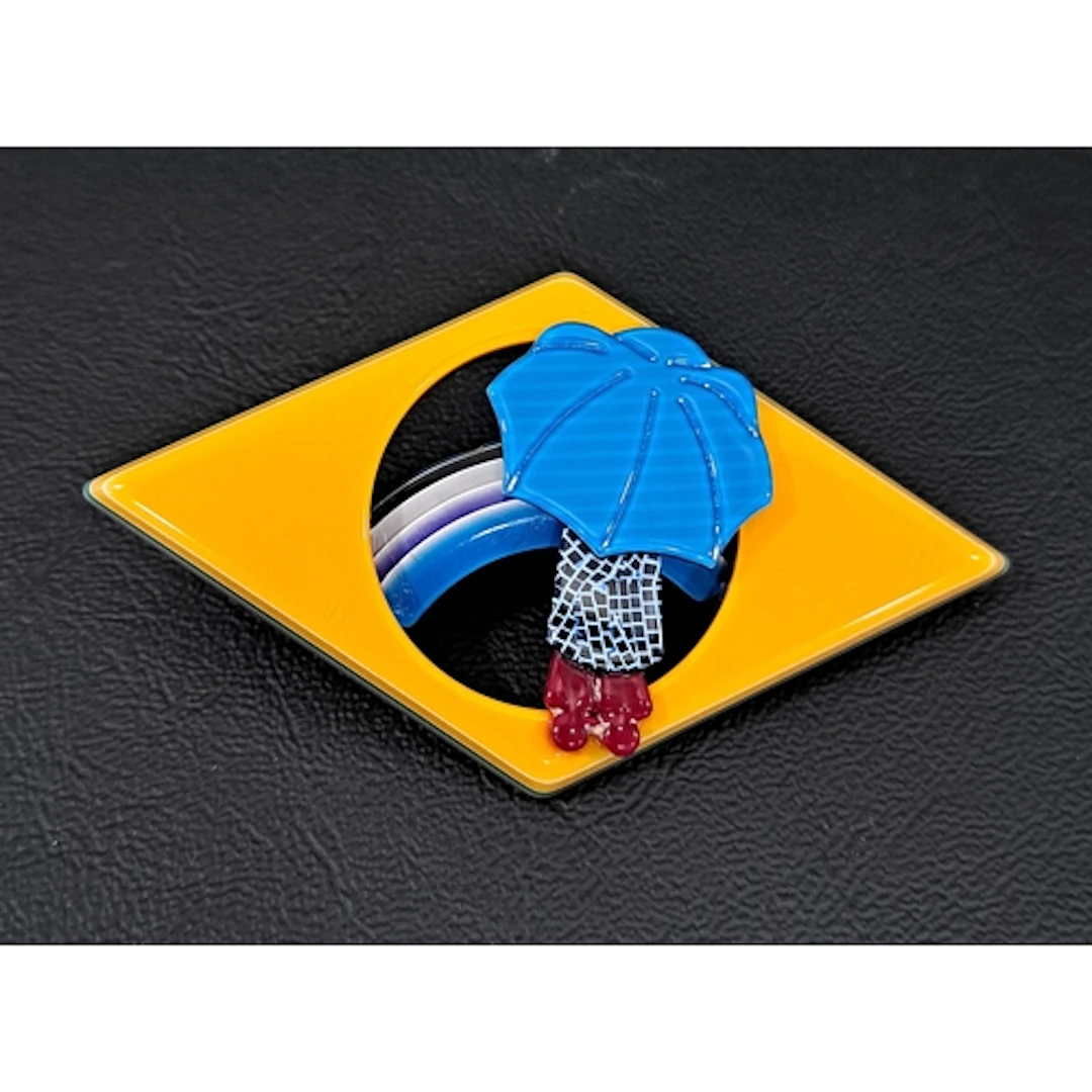 LEA STEIN UMBRELLA GIRL AND RAINBOW BROOCH the figure with t...