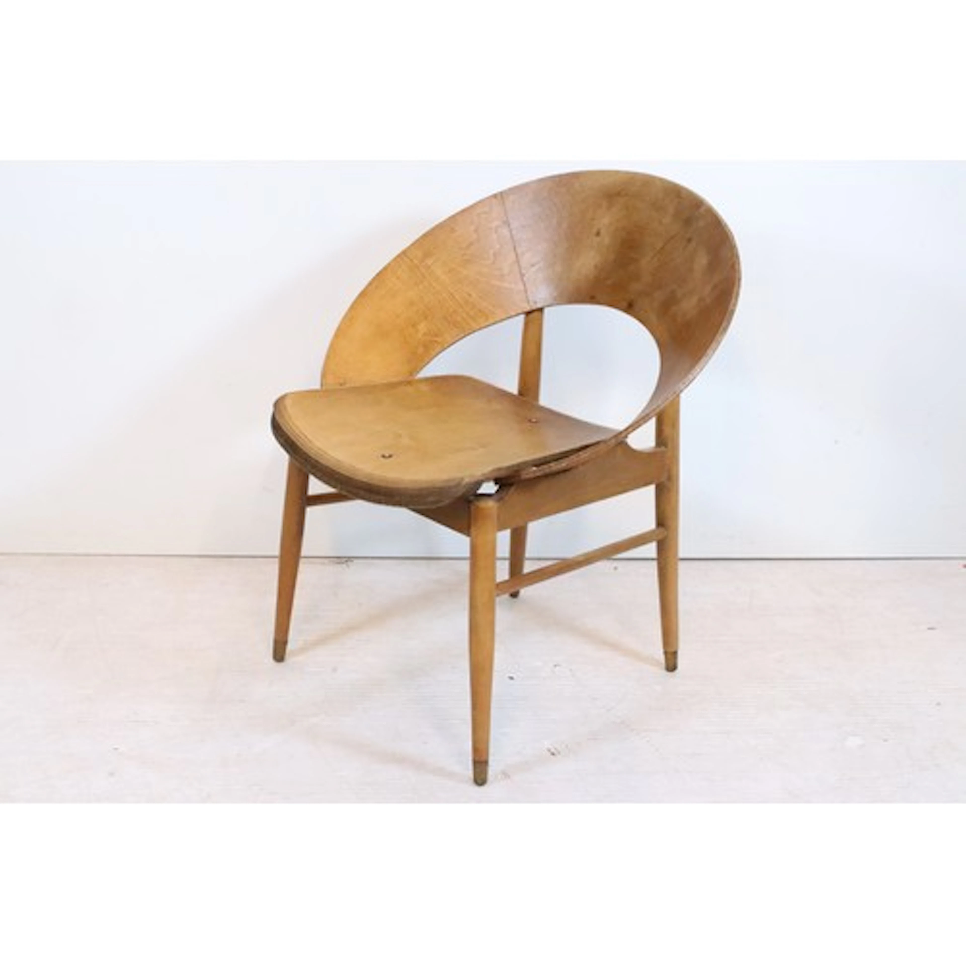 Mid-century chair with halo style curved back with plywood s...
