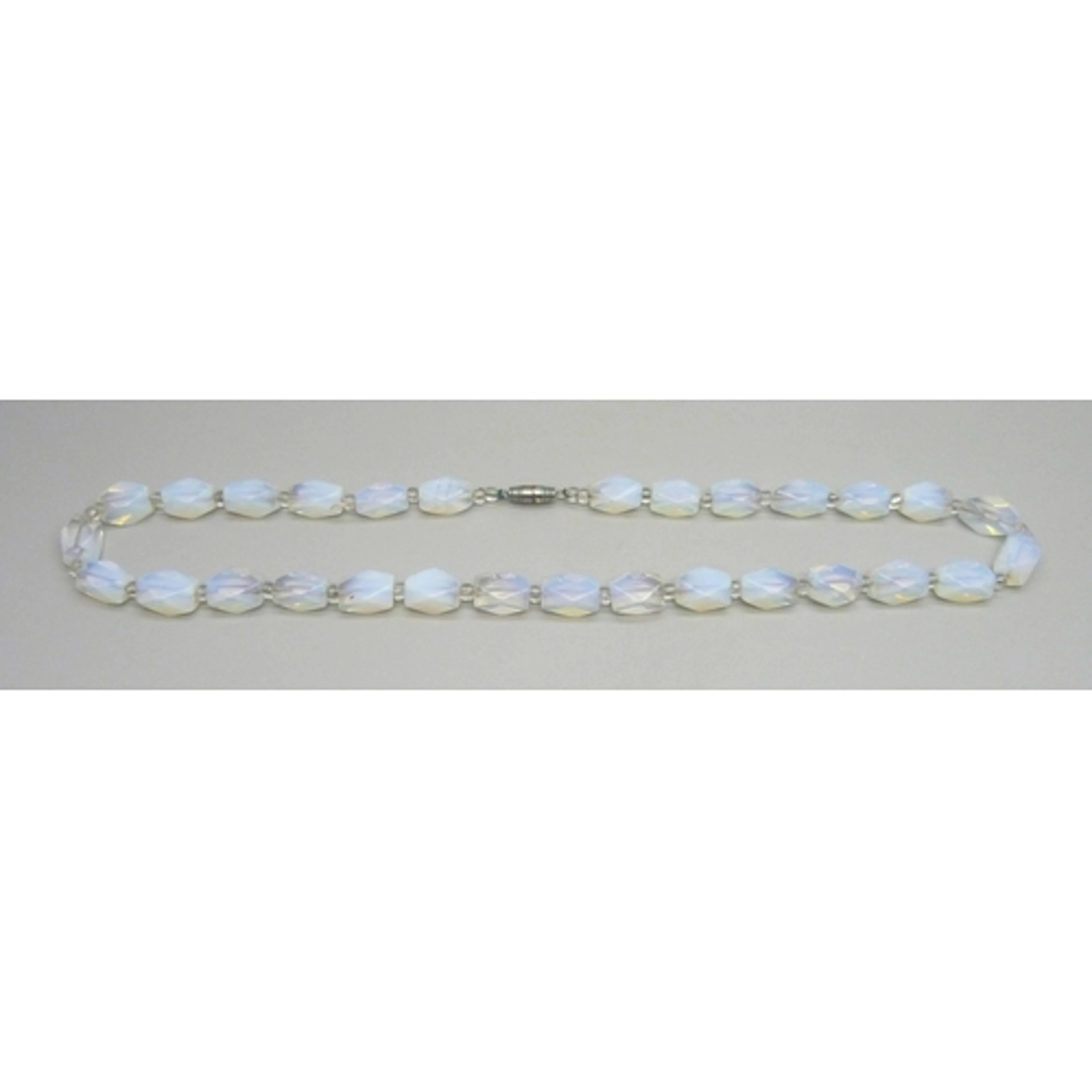 A vintage opalescent glass bead necklace, 54cm, 70g