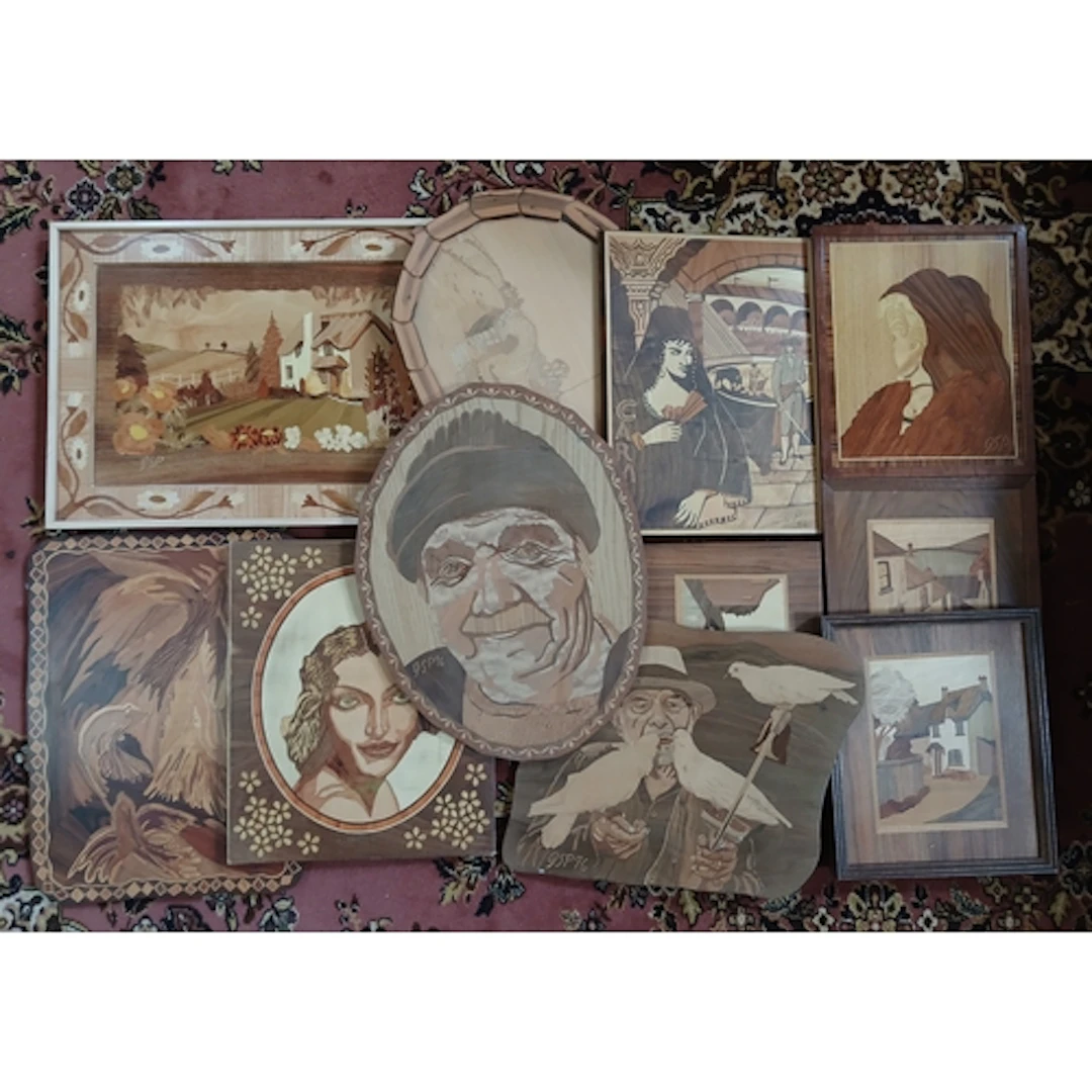 John Southworth Prescott (b1939), a box of assorted marquetr...