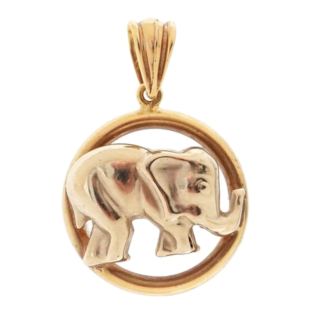 14ct two tone gold elephant pendant, 2.9cm high, 3.3g.