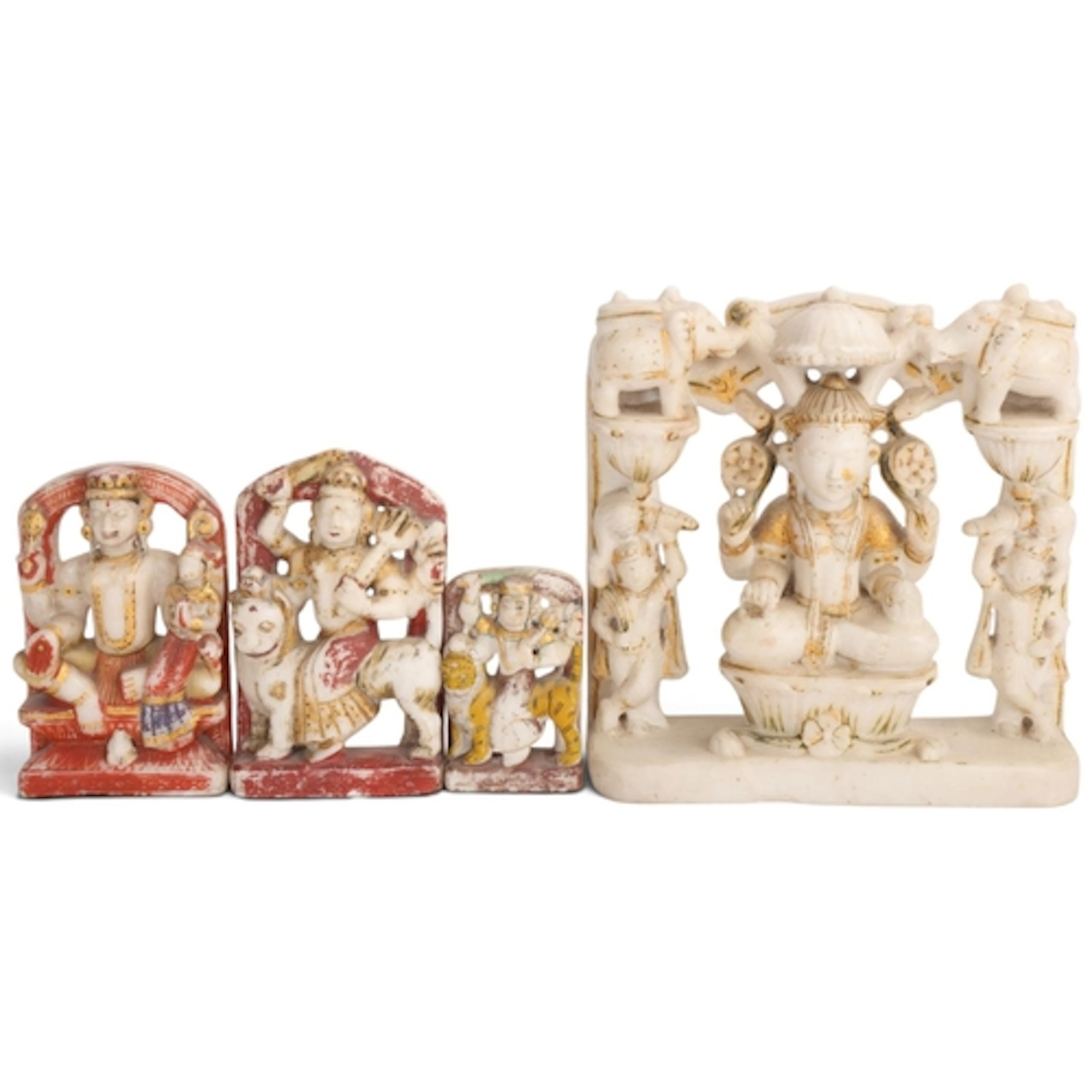 4 Indian alabaster Hindu carvings, largest height 26cm (4)