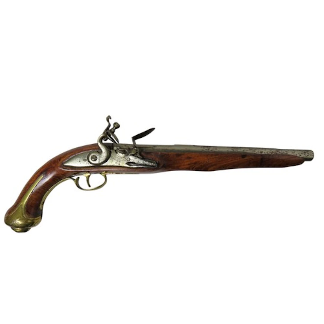 A FLINTLOCK PISTOL, the barrel with a brass applied sight li...