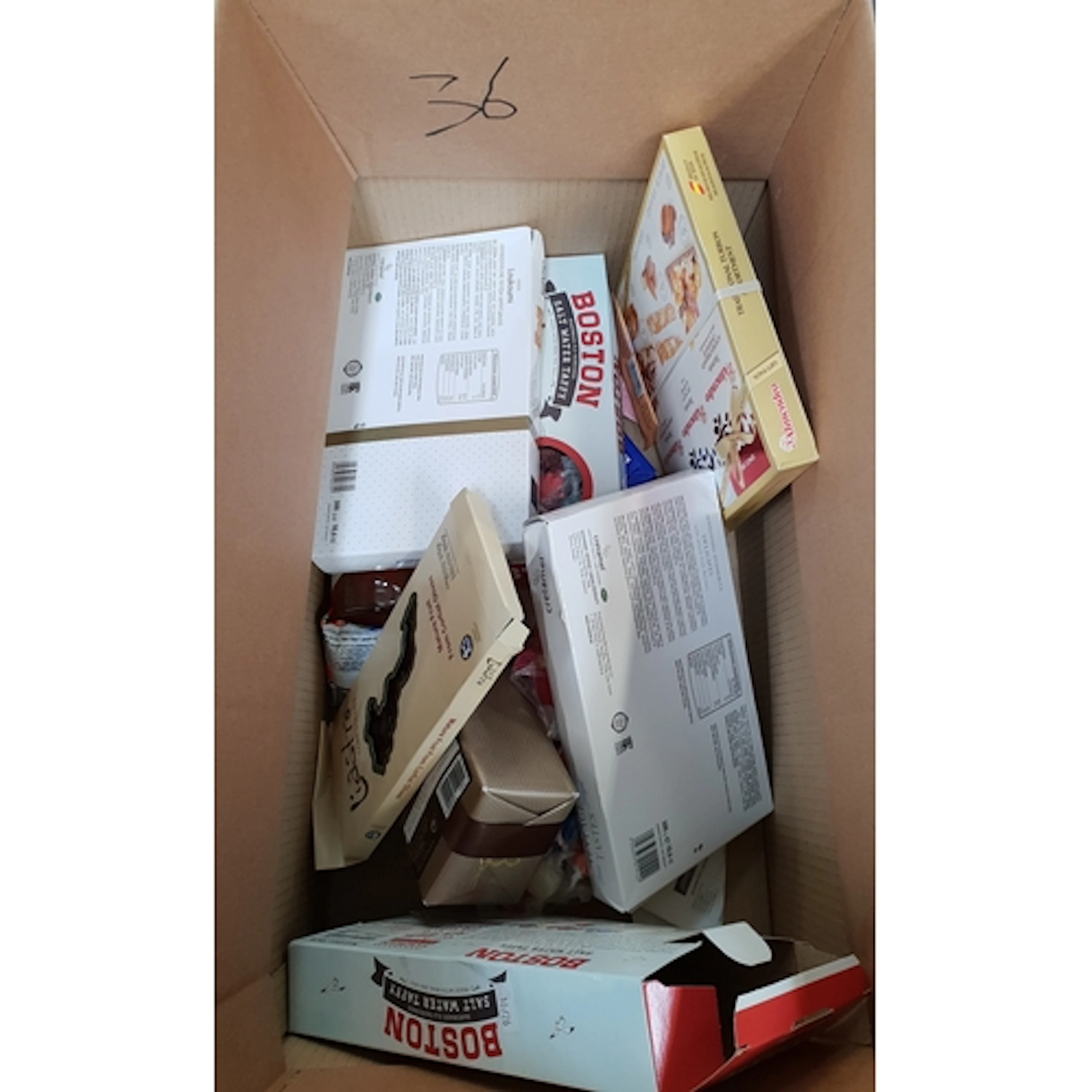 ONE BOX OF CONSUMABLE ITEMS including Boston salt water taf...