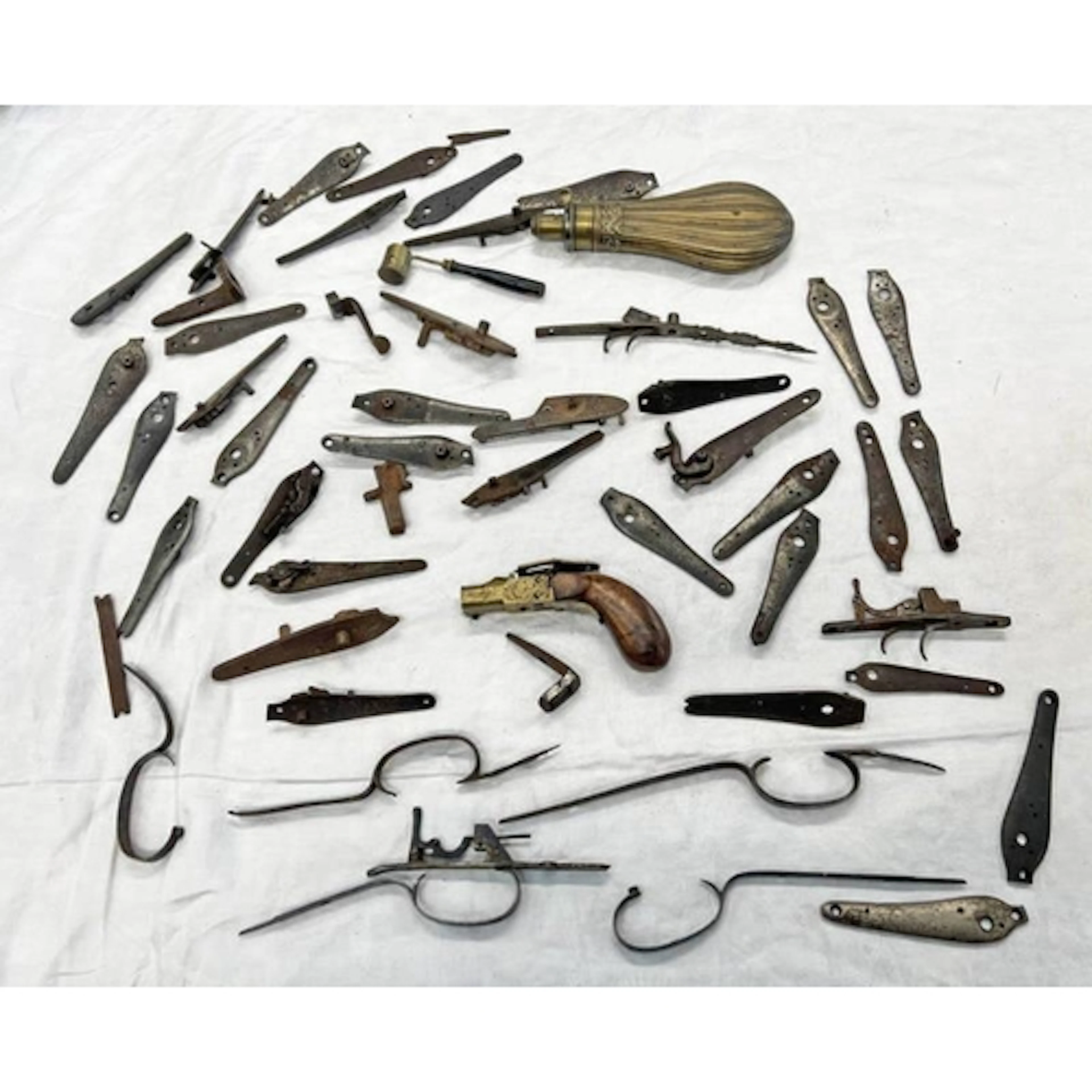 VARIOUS PERCUSSION BACK ACTION LOCK PLATES, SOME SIGNED TO I...