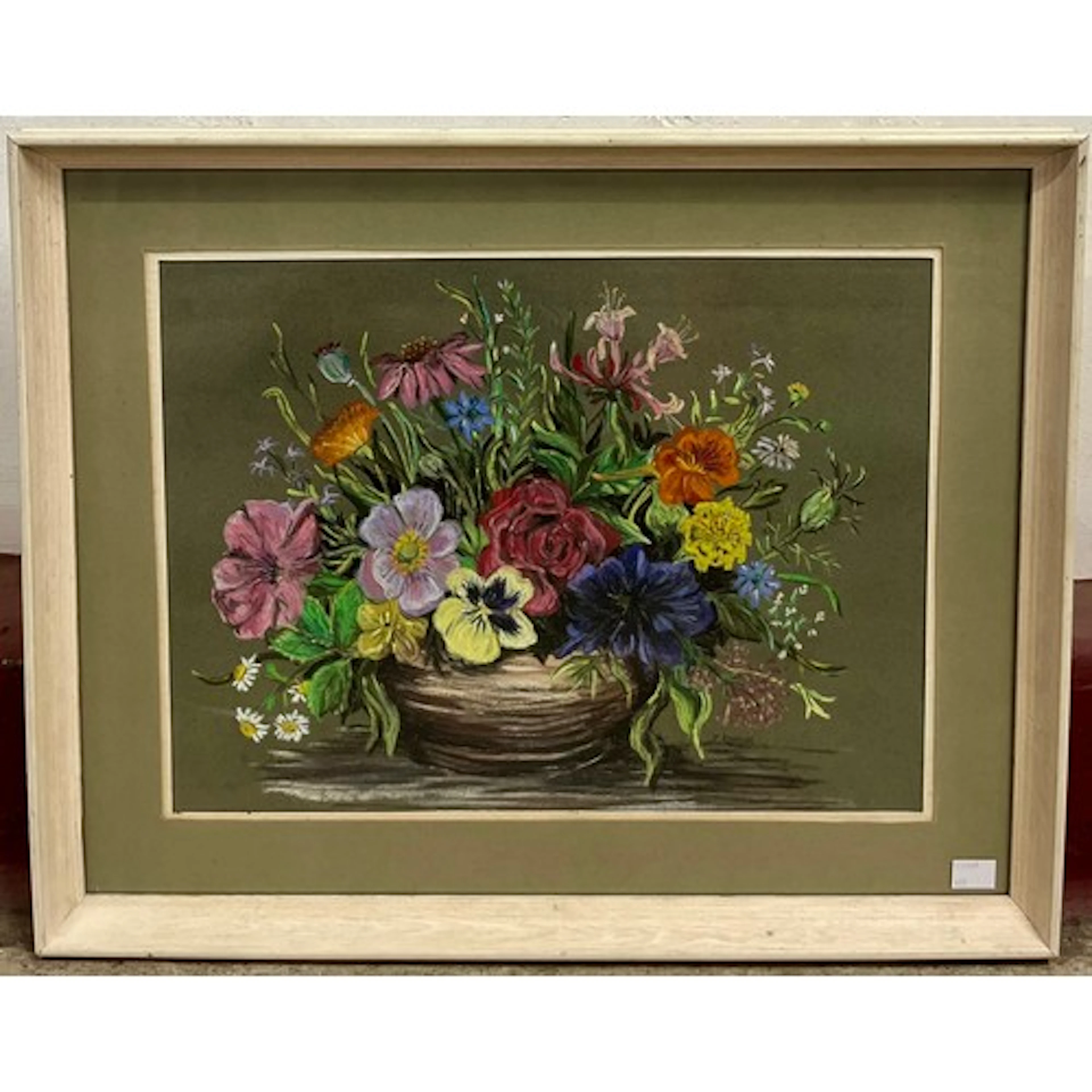 J. Hawkins, still life, flowers in vase, pastel, framed
