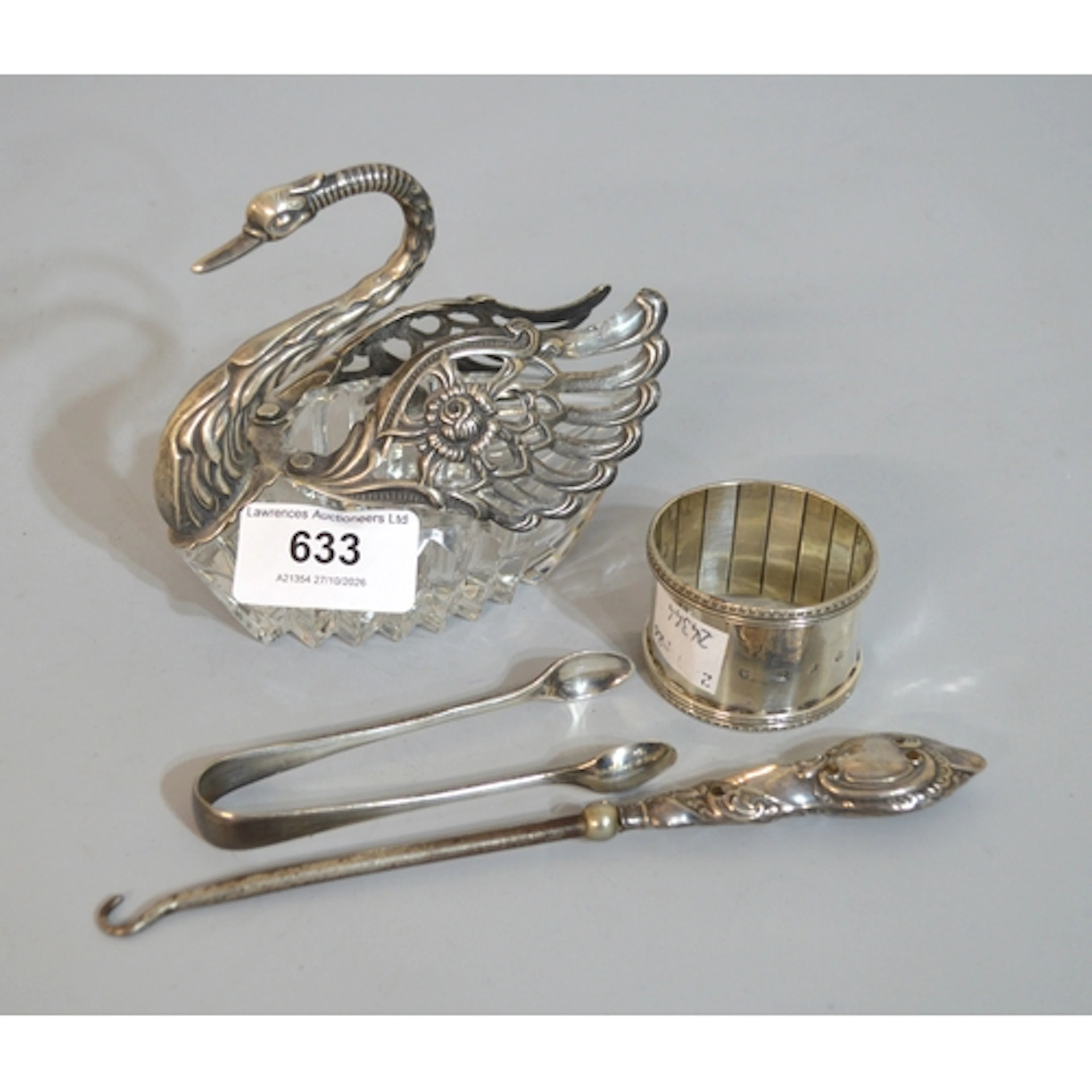 Continental silver (925 mark) mounted glass swan form trinke...