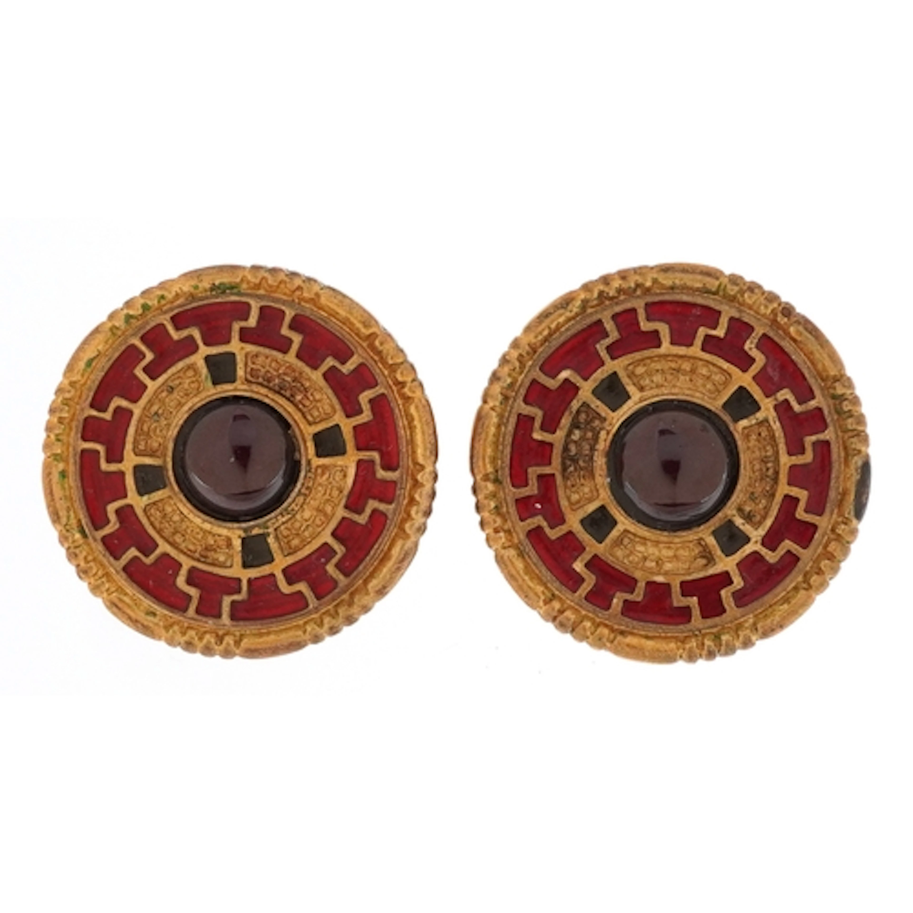 Pair of Liberty of London yellow metal and garnet stud earri...