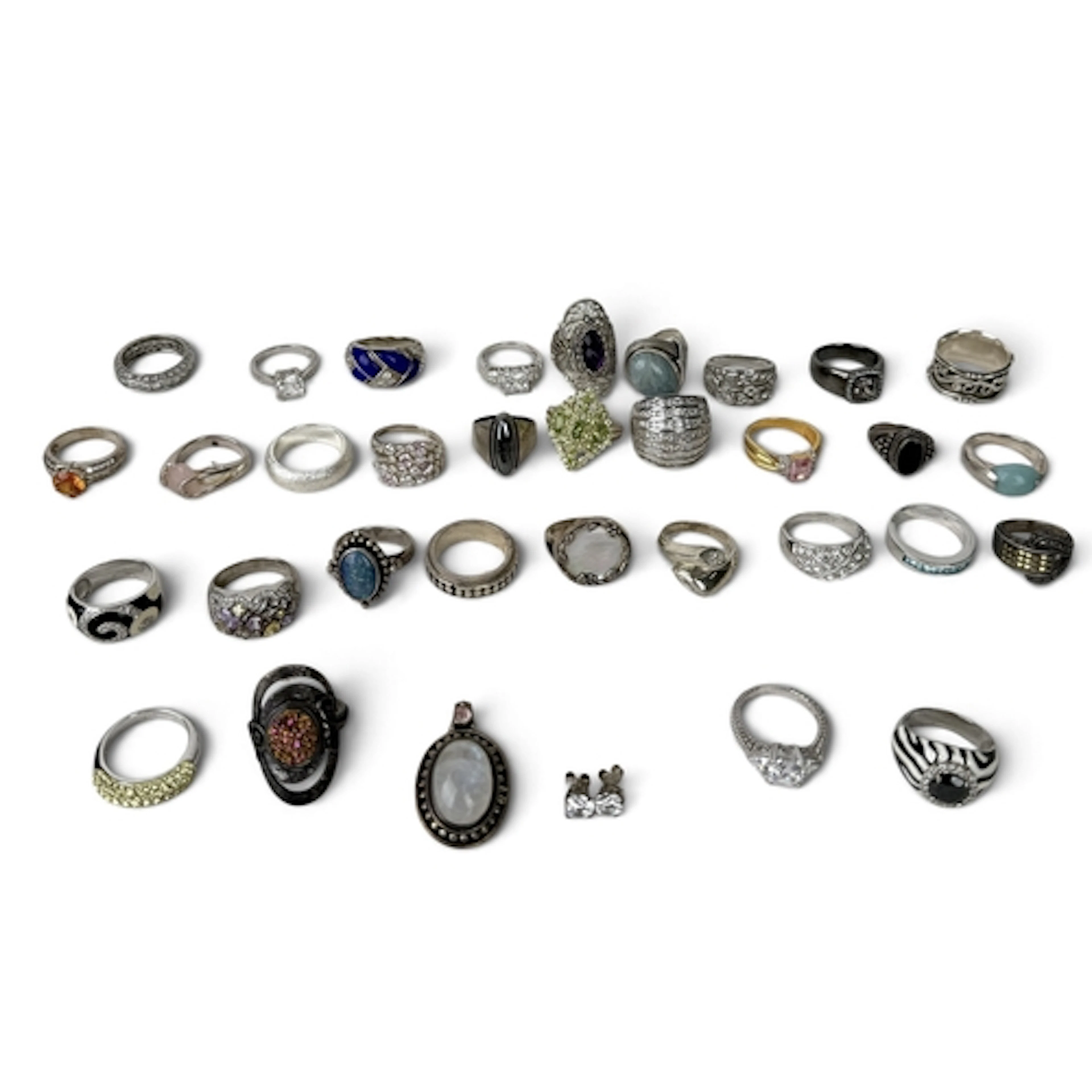 A COLLECTION OF SILVER RINGS TO INCLUDE MANY GEM SETS And a ...