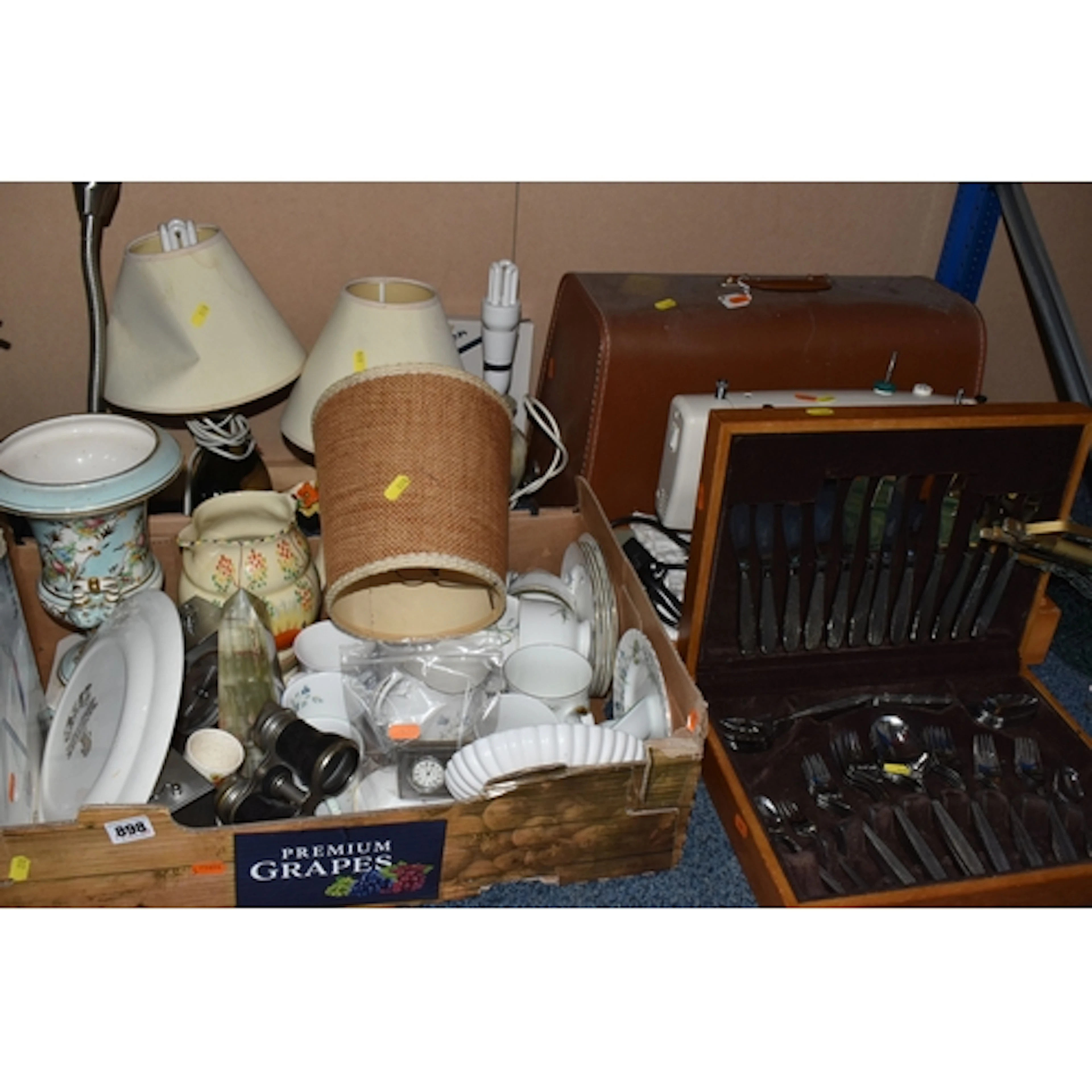 ONE BOX AND LOOSE SUNDRIES to include a silver mounted minia...