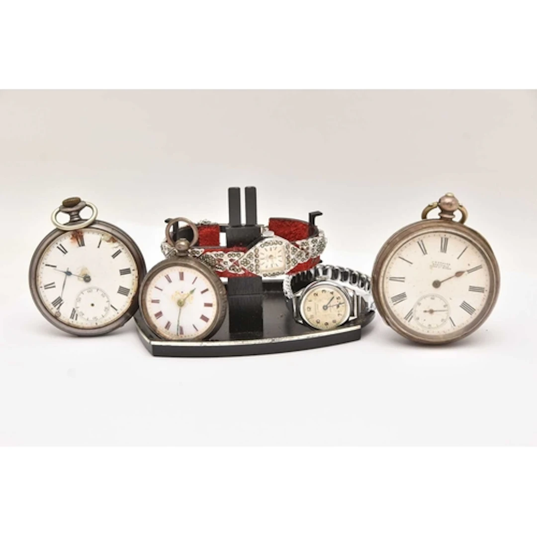 THREE POCKET WATCHES AND TWO LADIES WRISTWATCHES, to include...