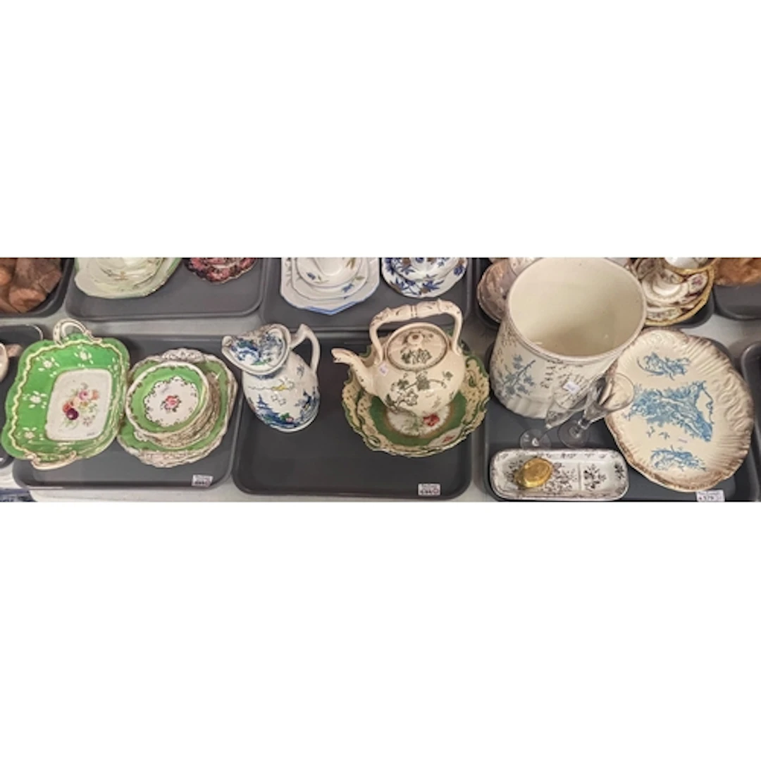 Three trays of ceramics to include 19th century English porc...