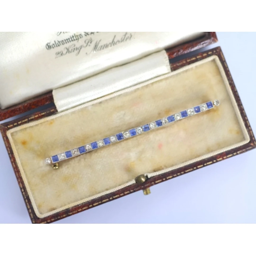 An Art Deco sapphire and diamond bar brooch, the old cut dia...
