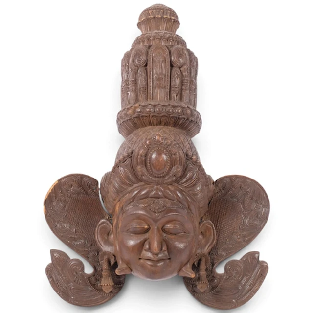A Vintage South East Asian Shiva mask, carved hardwood, H45c...
