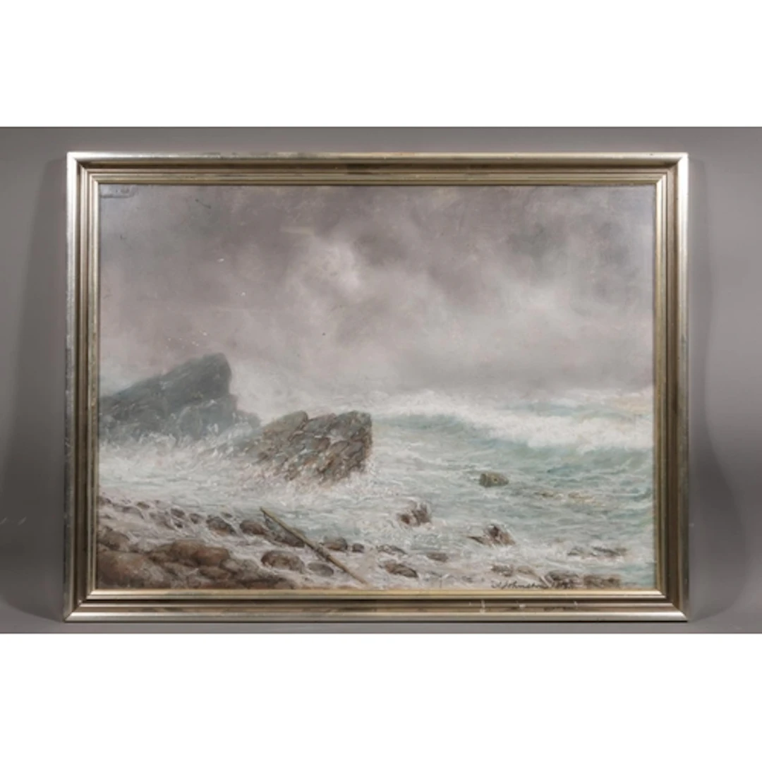 A JOHNSTON, crashing waves, mixed media painting, signed and...