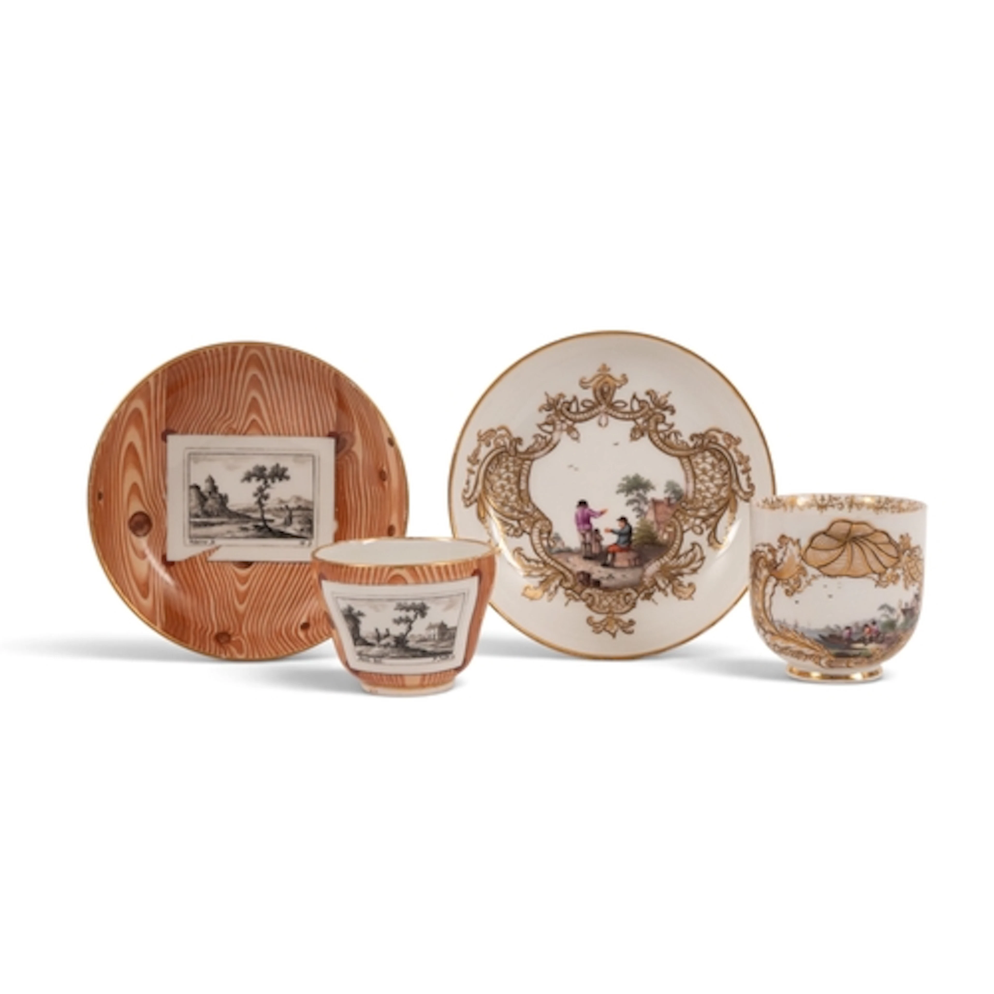 A Vienna 'faux bois' cup and saucer, date code for 1784, pai...