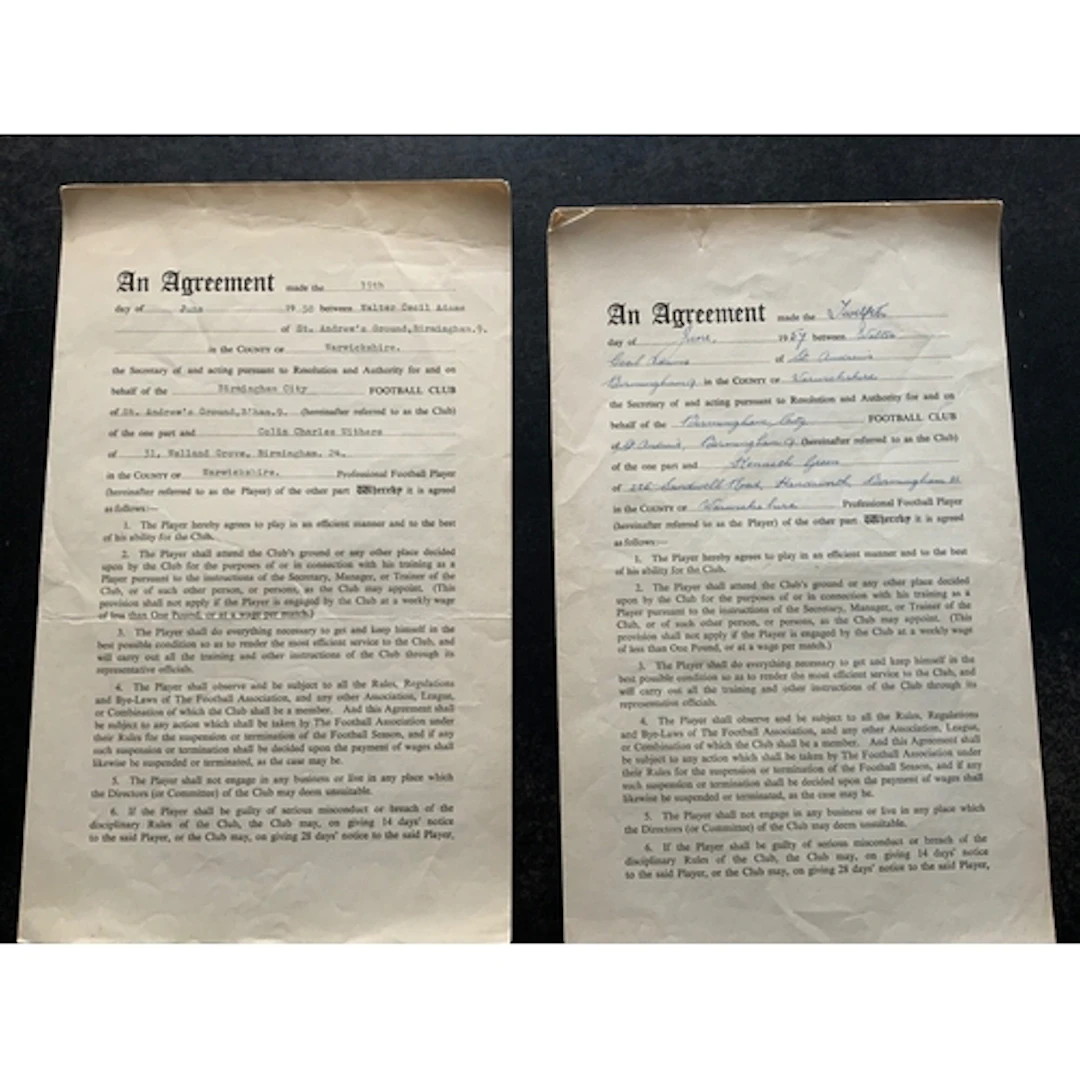 1950s Birmingham City Football Contracts: 58/59 contract for...