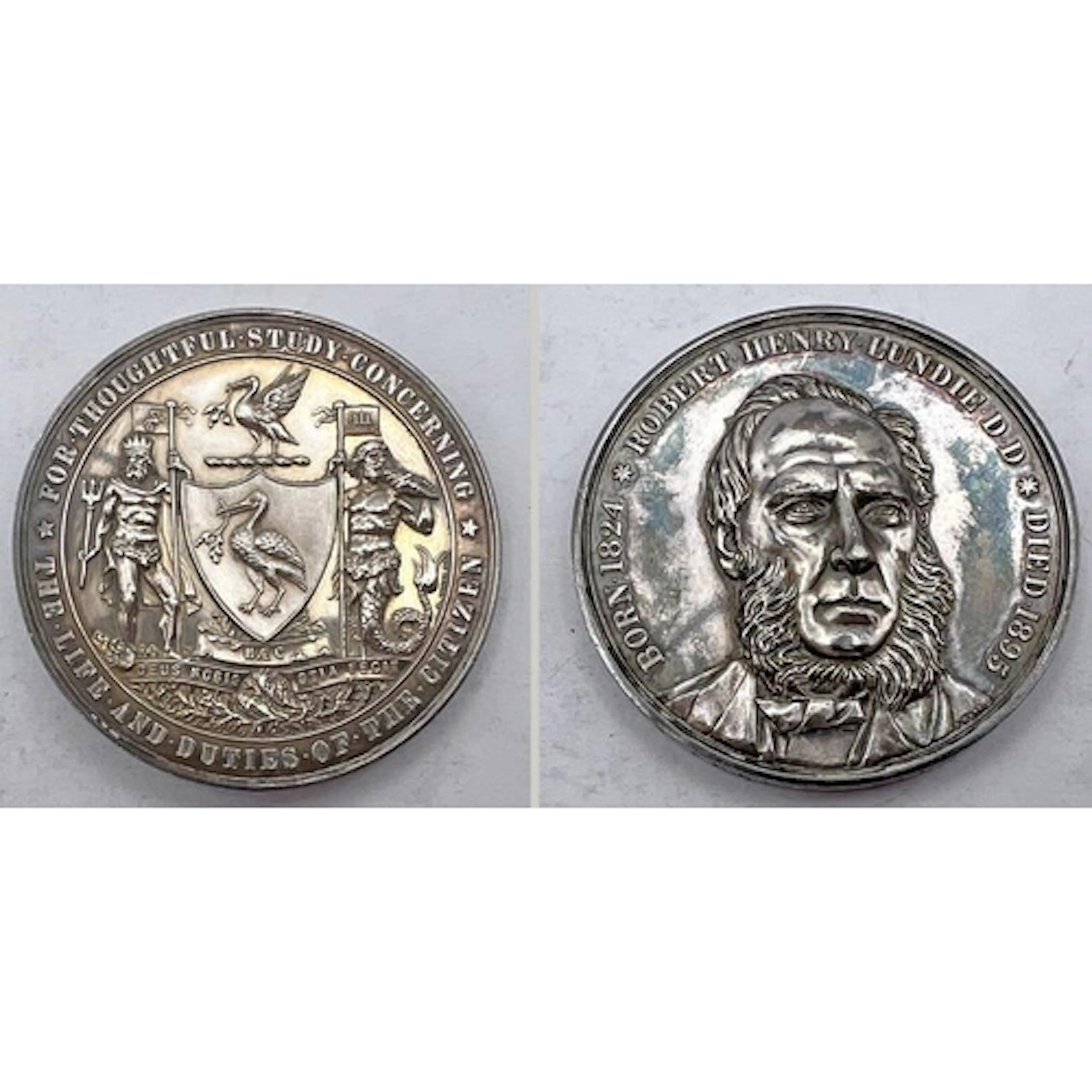 SILVER MEDALLION ROBERT HENRY LUNDIE, FOR THOUGHTFUL STUDY C...