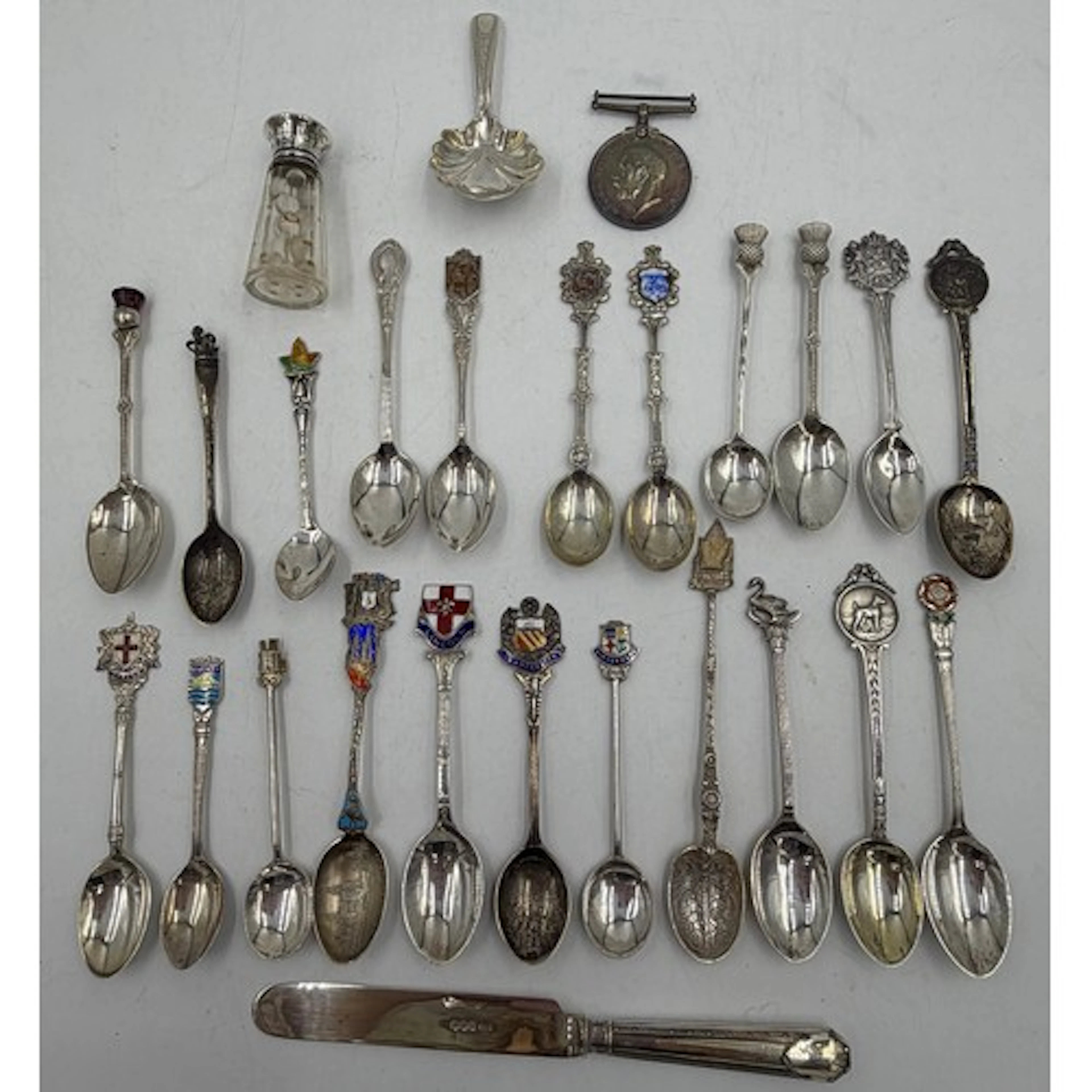 WWI 1914-18 war medal 242137 Pte W Uncles RAF, caddy spoon, ...