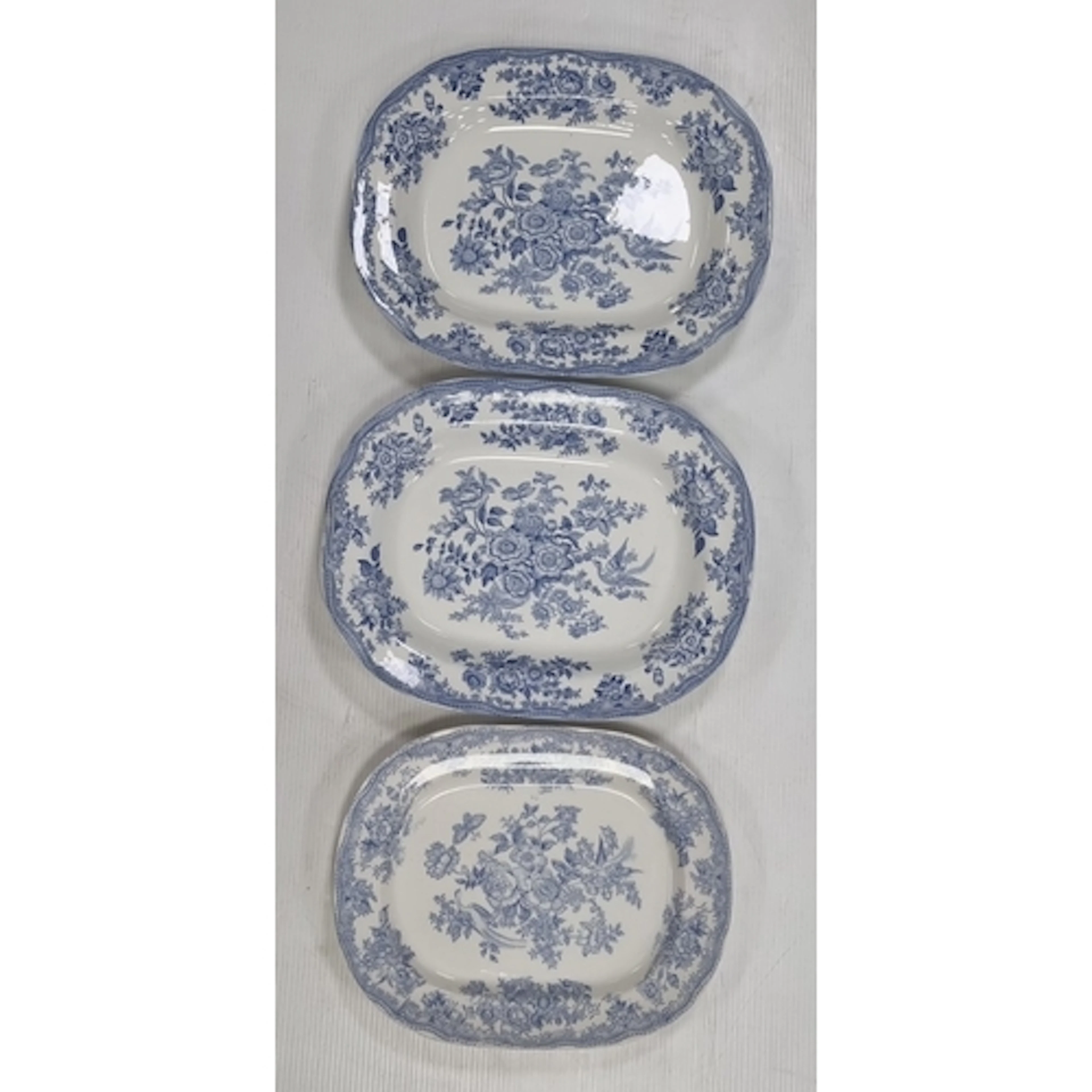 Lot of 3 vintage blue and white ceramic serving platters (2 ...