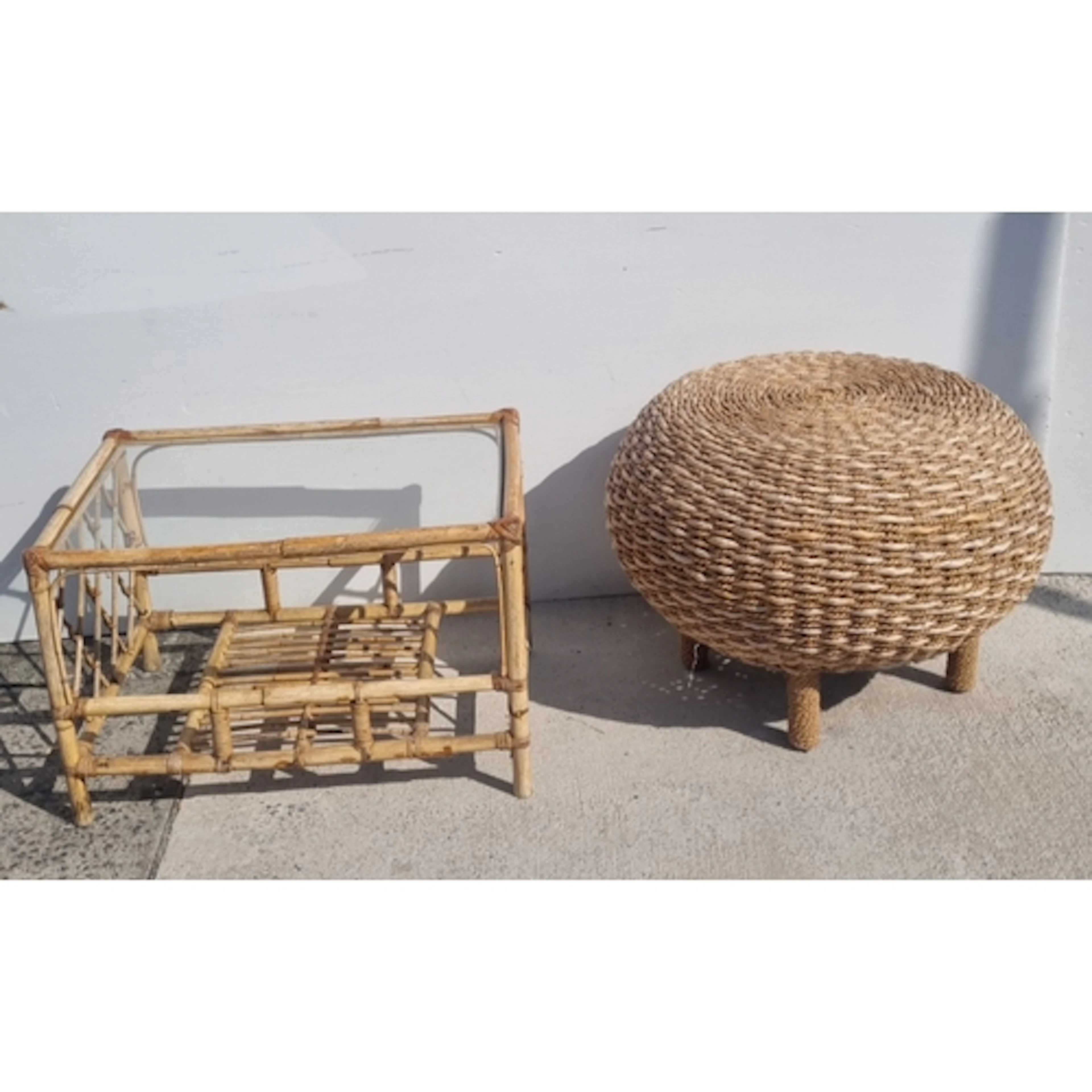 Lot of 2x Pieces of Cane Furniture, comprising a square glas...