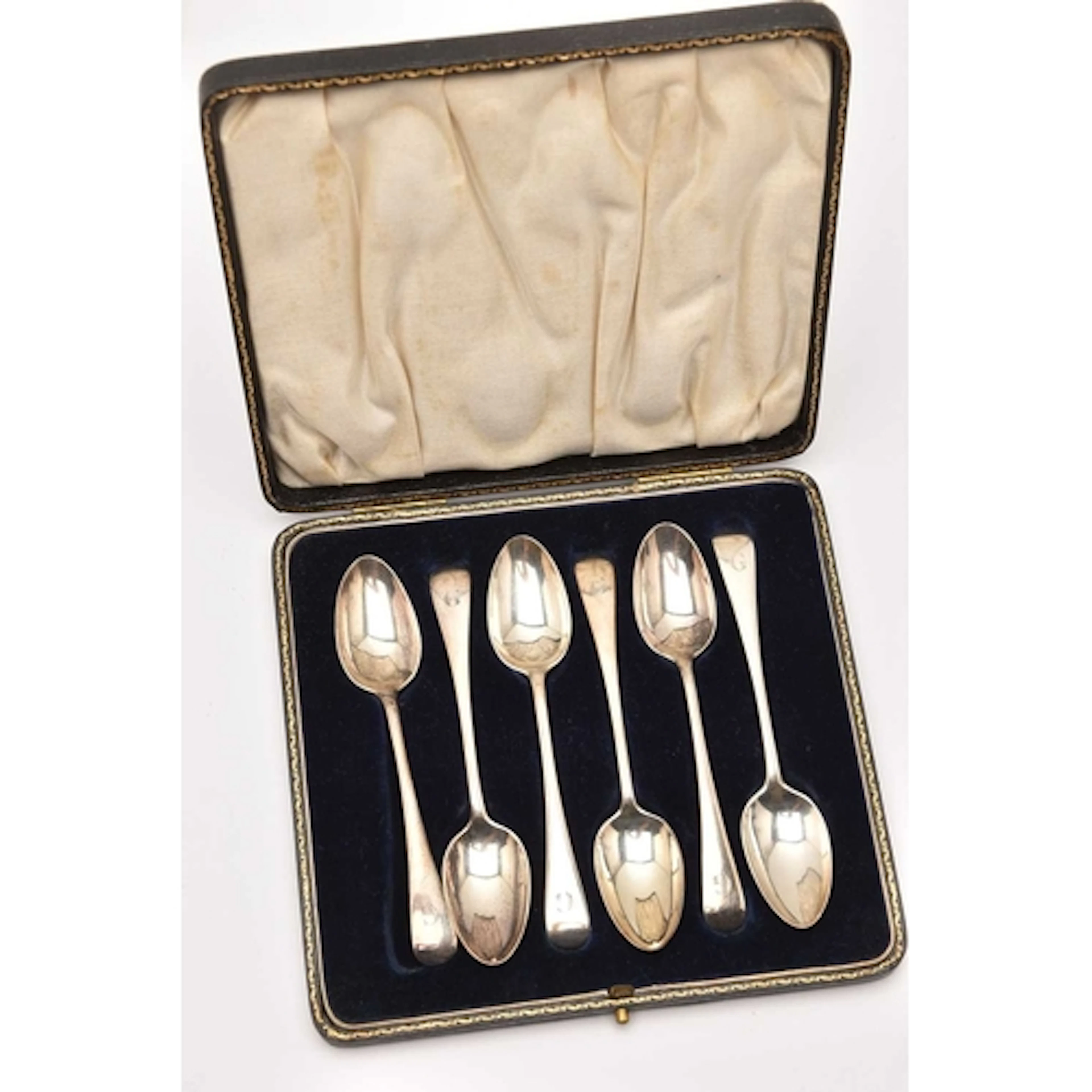 A CASED SET OF SIX SILVER TEASPOONS, old english pattern wit...
