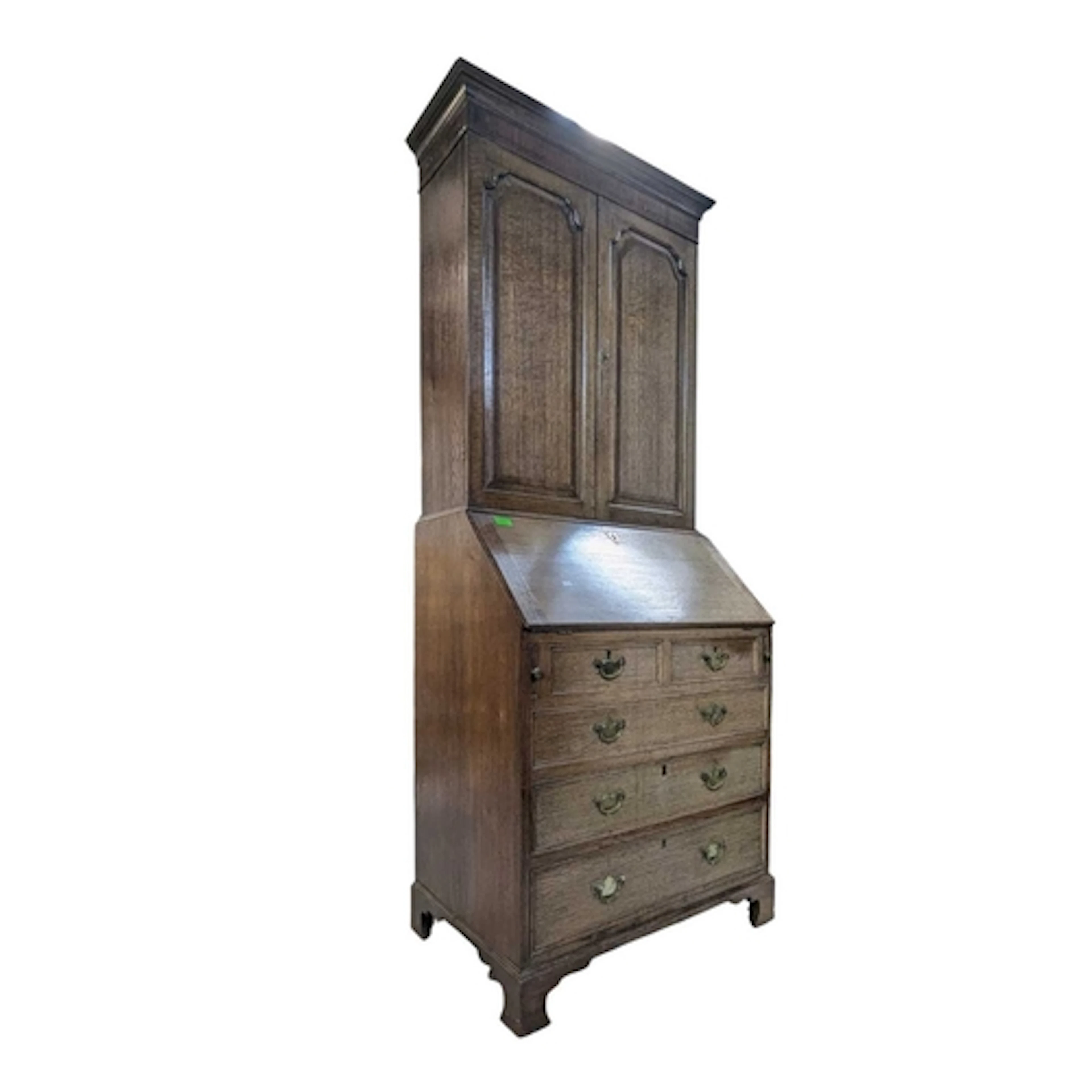 George III 19th century oak bureau estate bookcase. Raised o...