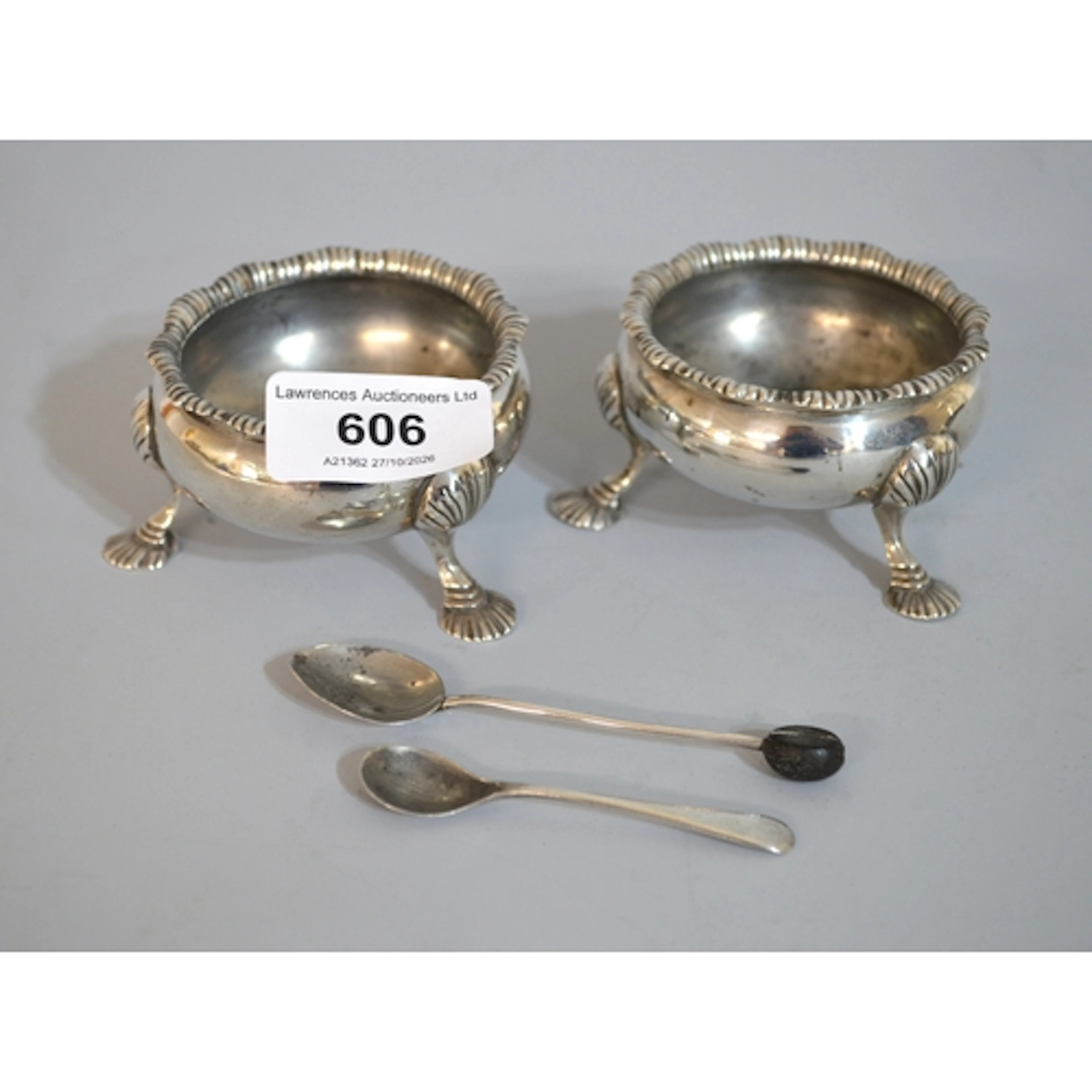 Pair of Victorian circular silver open salts, 6oz t, togethe...