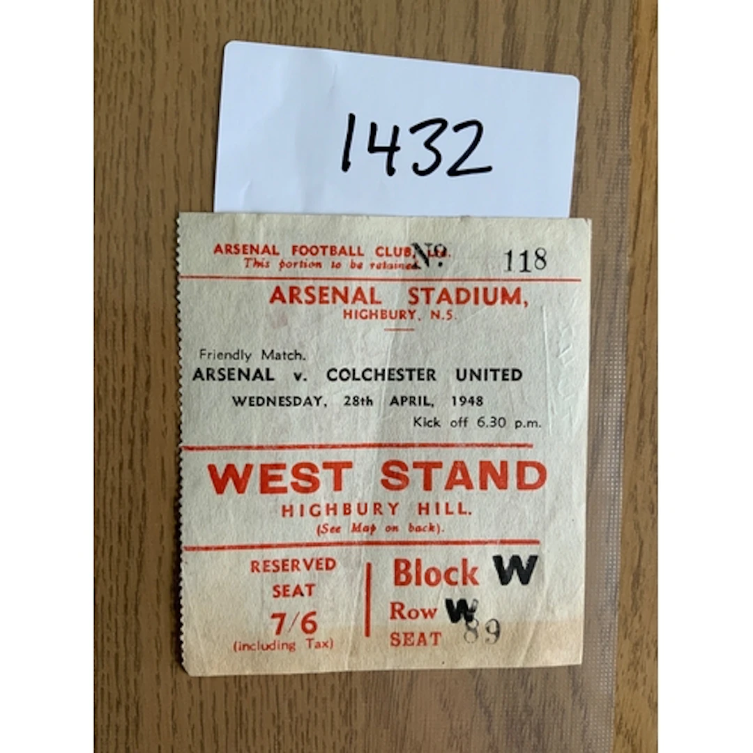 1947 - 1948 Arsenal v Colchester United Football Ticket: Fri...