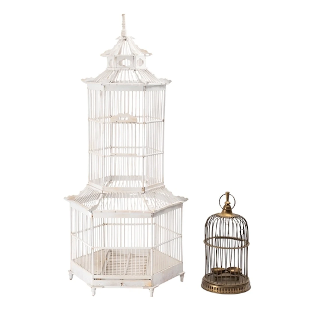 A white painted wood bird cage, second half 20th century; of...