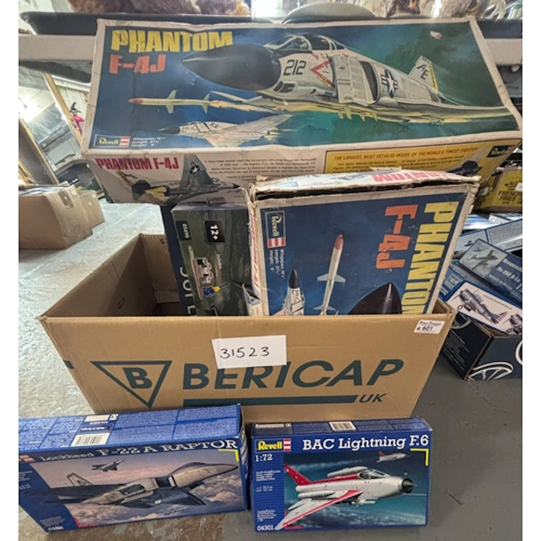 Box of Revell 1:72 scale and other model kits to include: Ph...