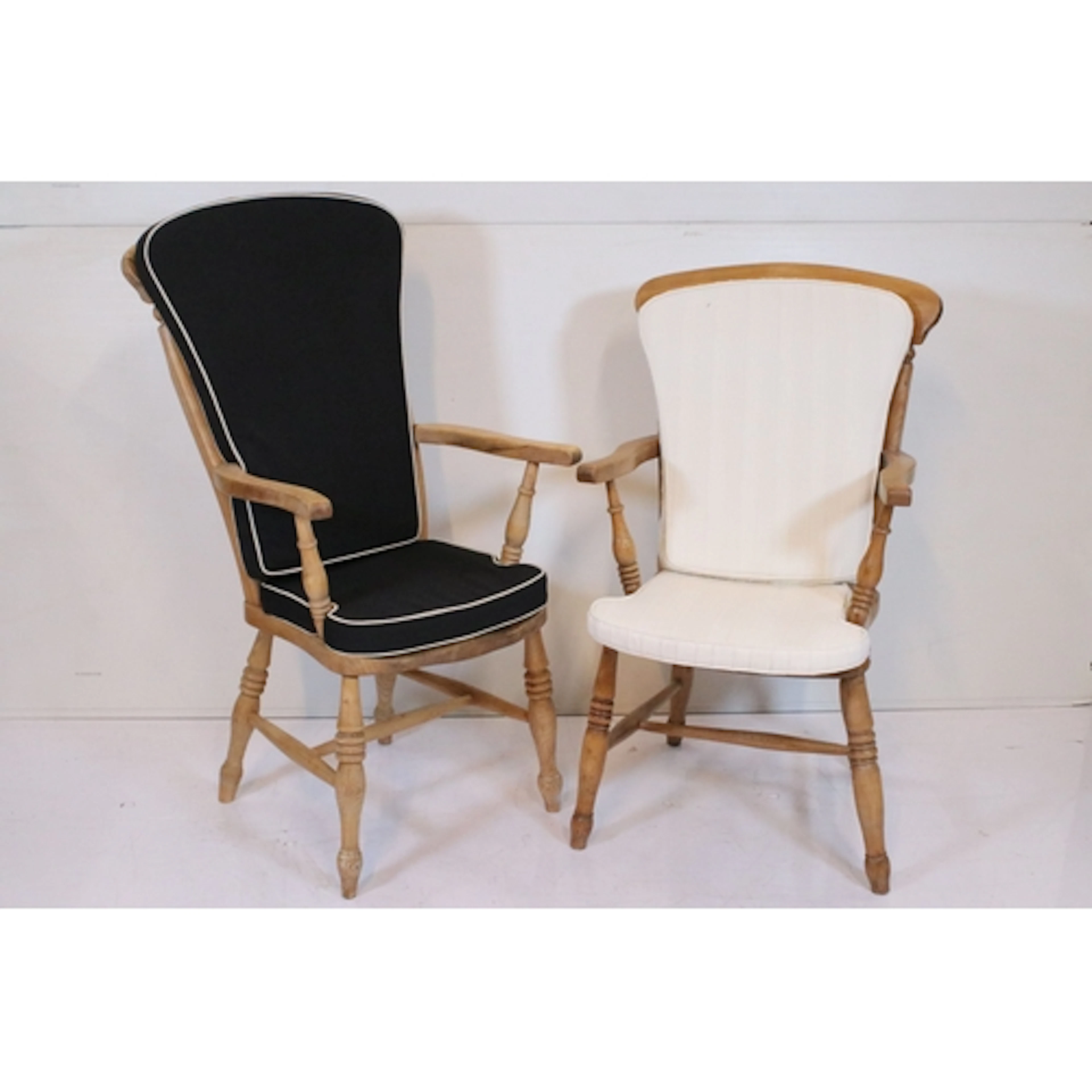 Near pair of 19th century ash and elm Windsor chairs, having...