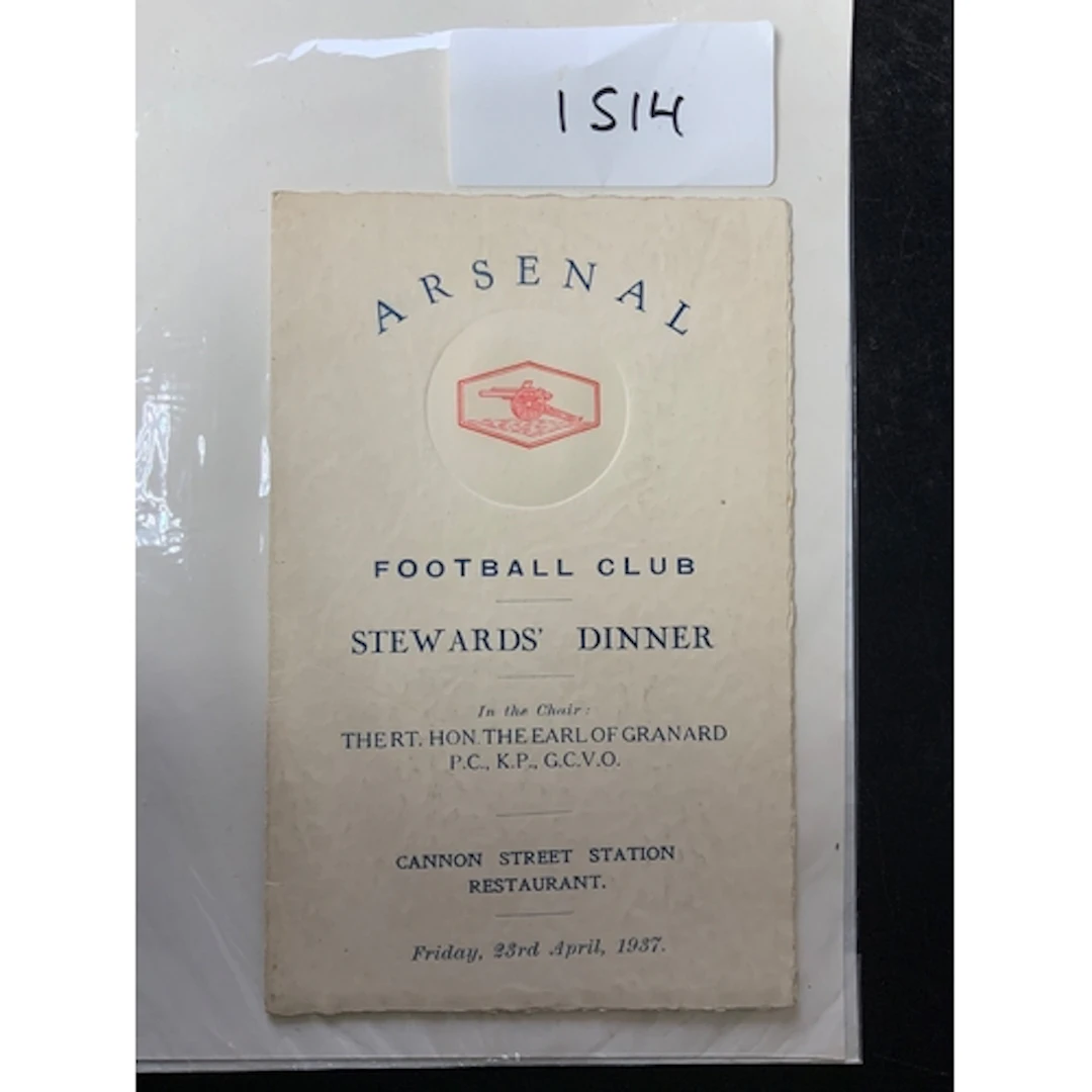 1937 Arsenal Stewards Dinner Football Menu: Lovely 4 page me...
