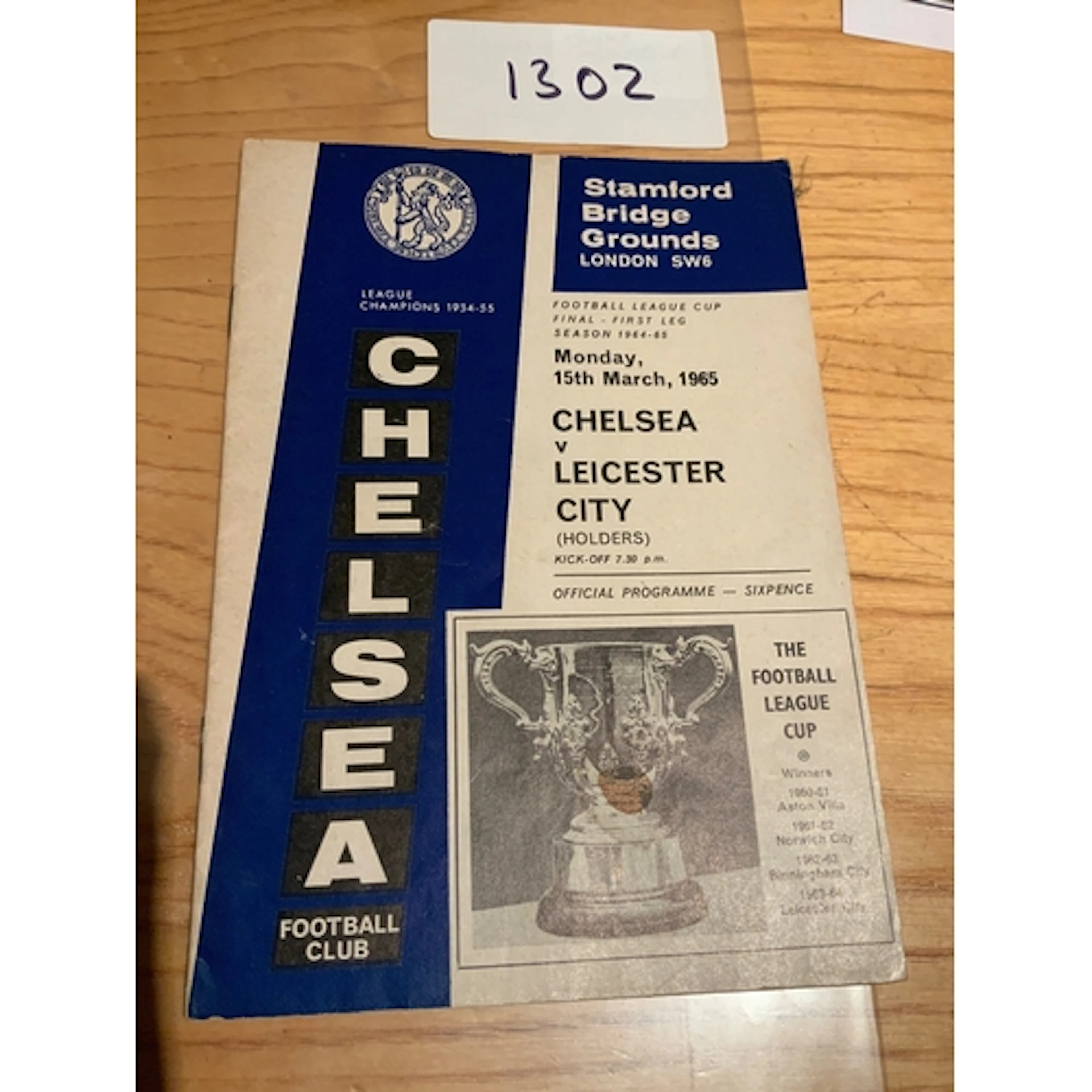 1965 League Cup Final Football Programme: Chelsea v Leiceste...