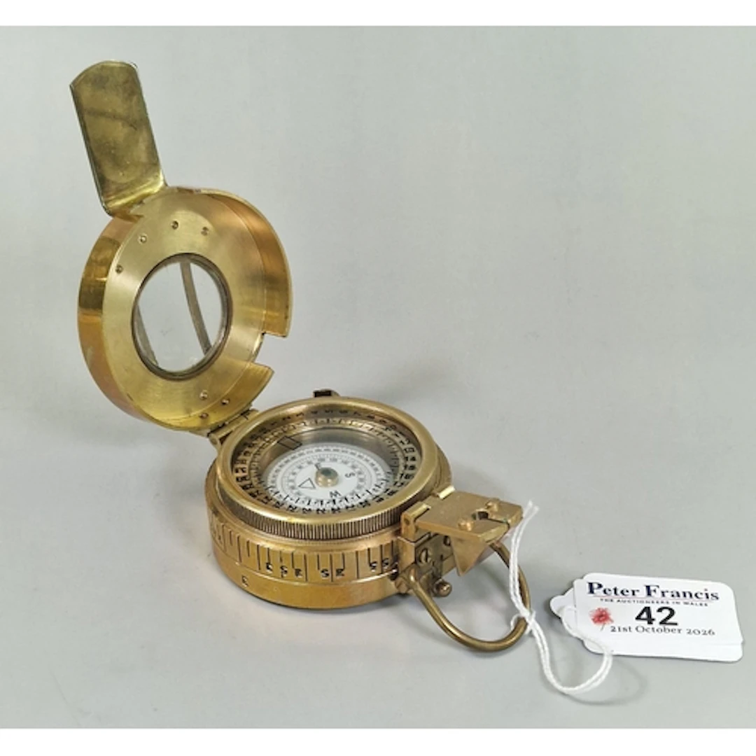 WW2 British military Mk III brass prismatic marching compass...