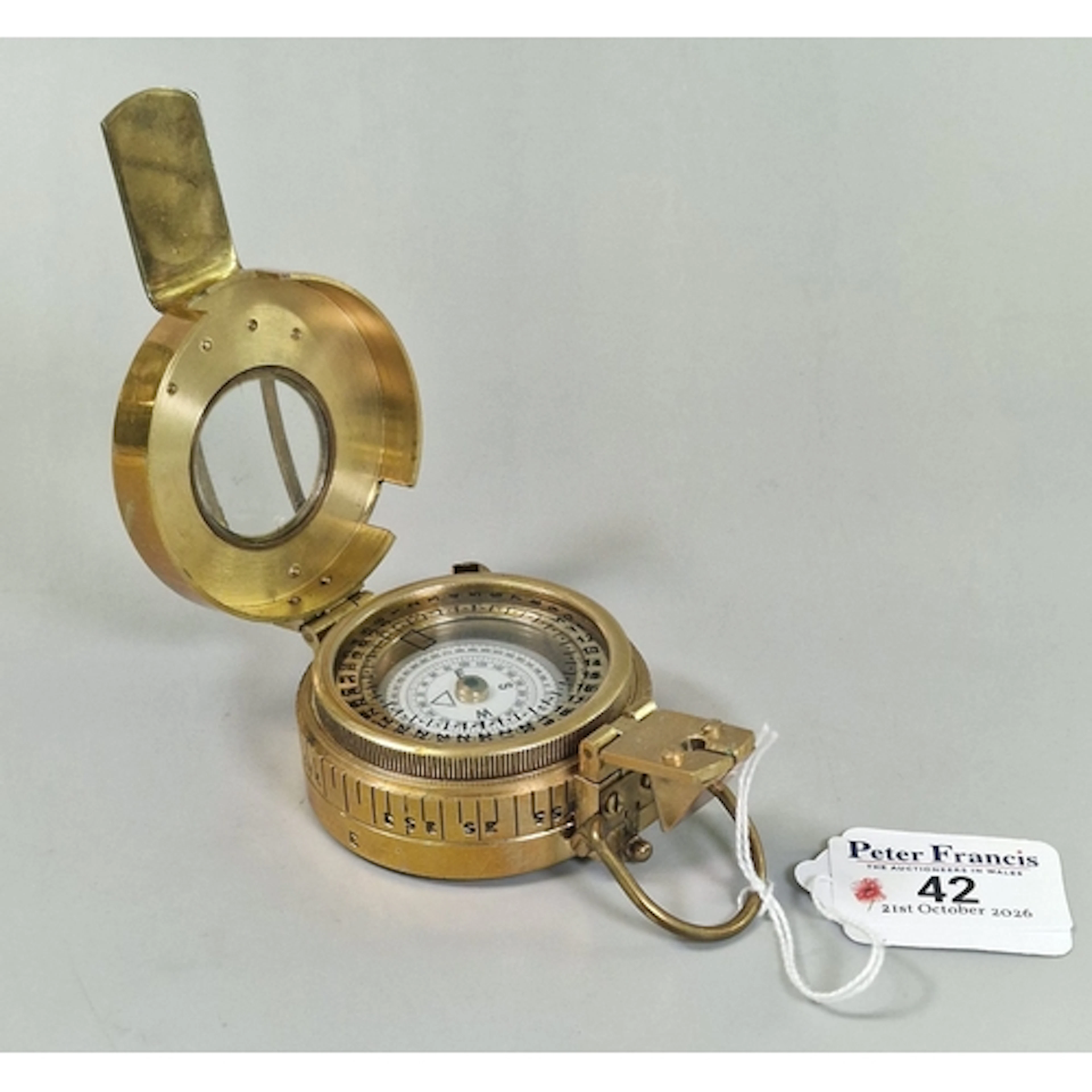 WW2 British military Mk III brass prismatic marching compass...