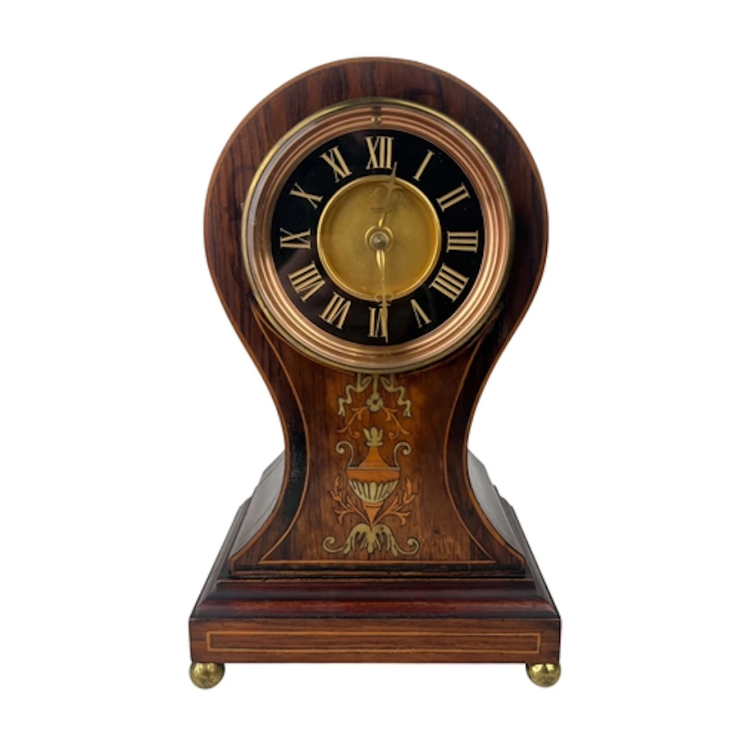 A LATE VICTORIAN MAHOGANY INLAID DRUM HEAD CLOCK Dial marked...