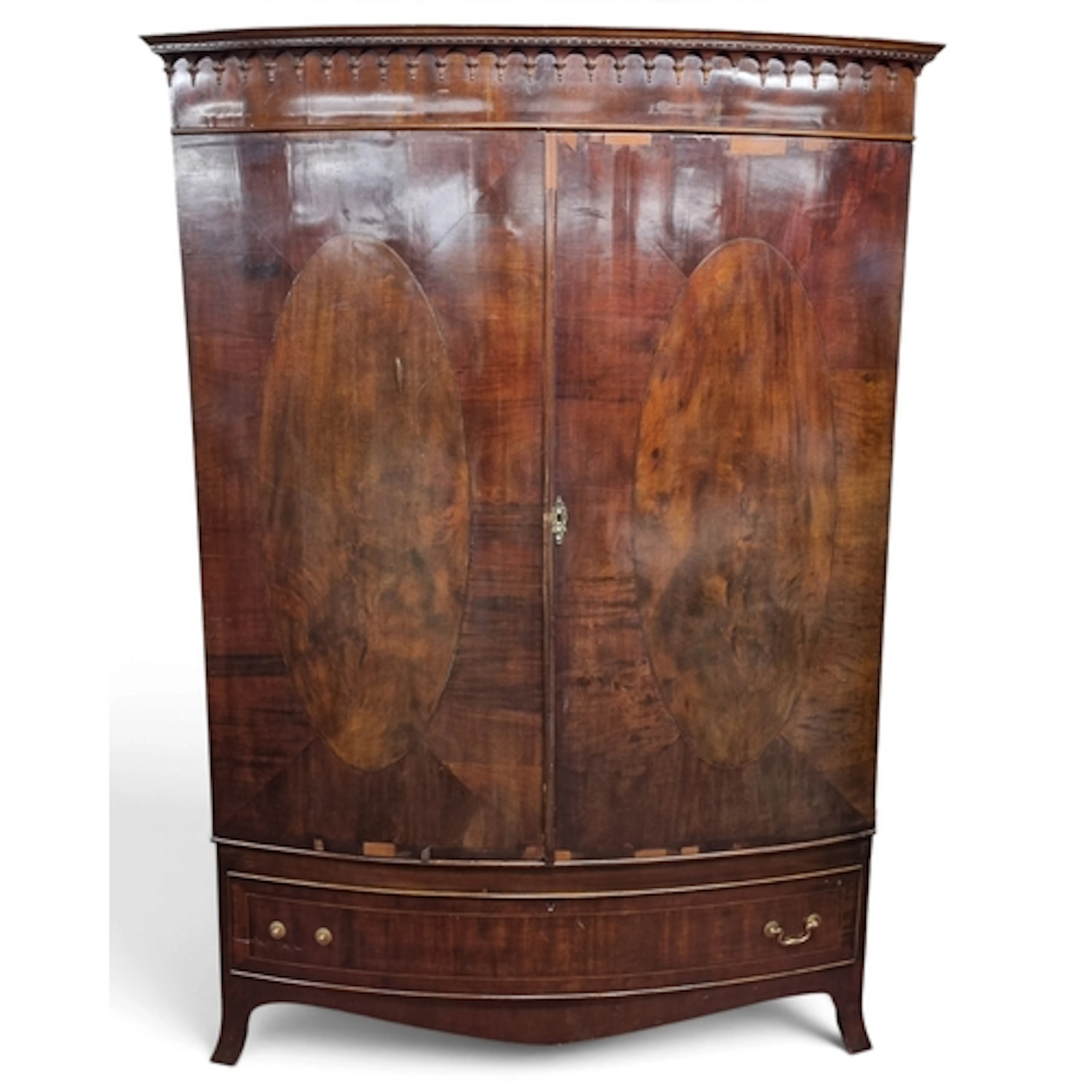 A good 19th Century bow fronted two door Wardrobe with ellip...