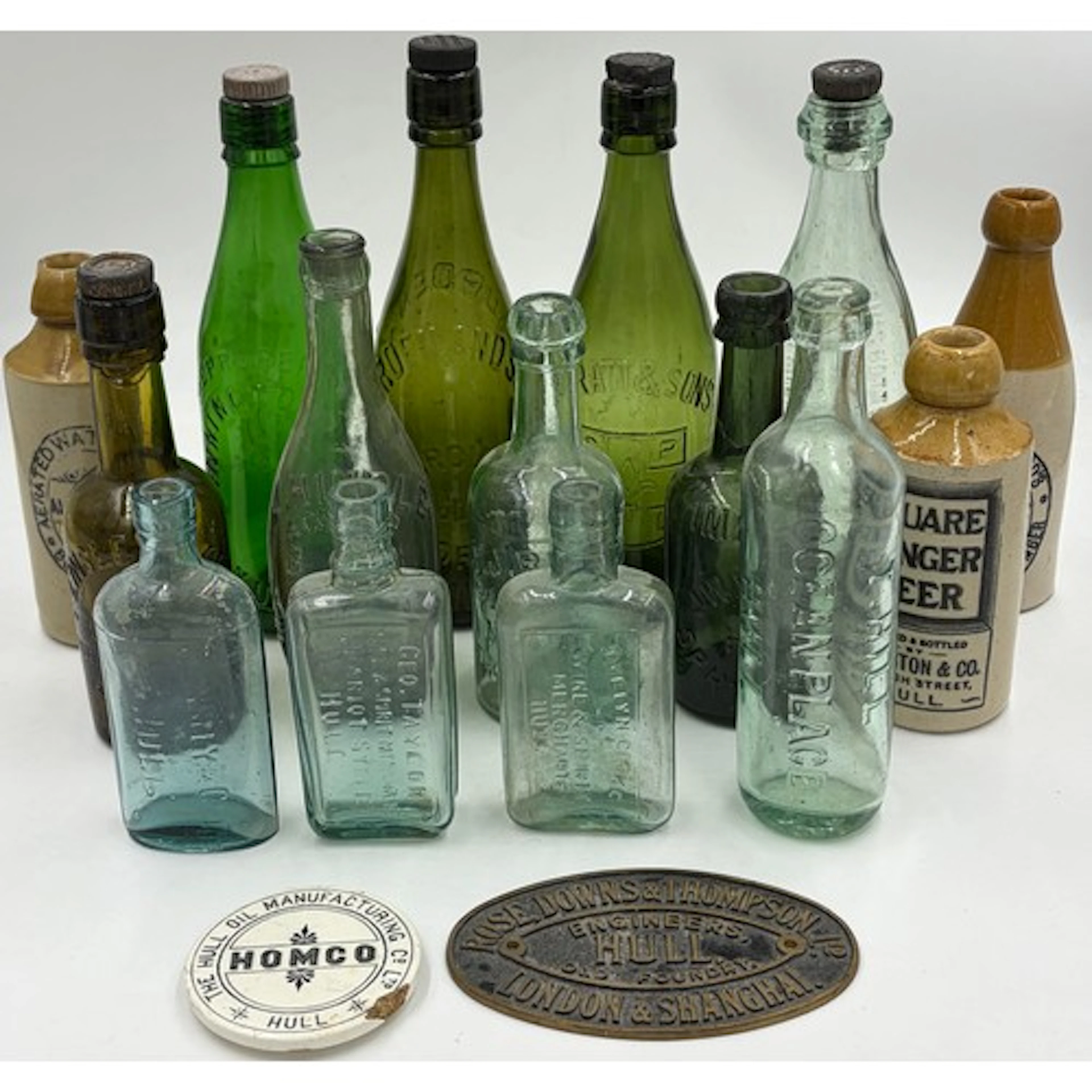 A collection of beer bottles to include 3 x ginger beer bott...