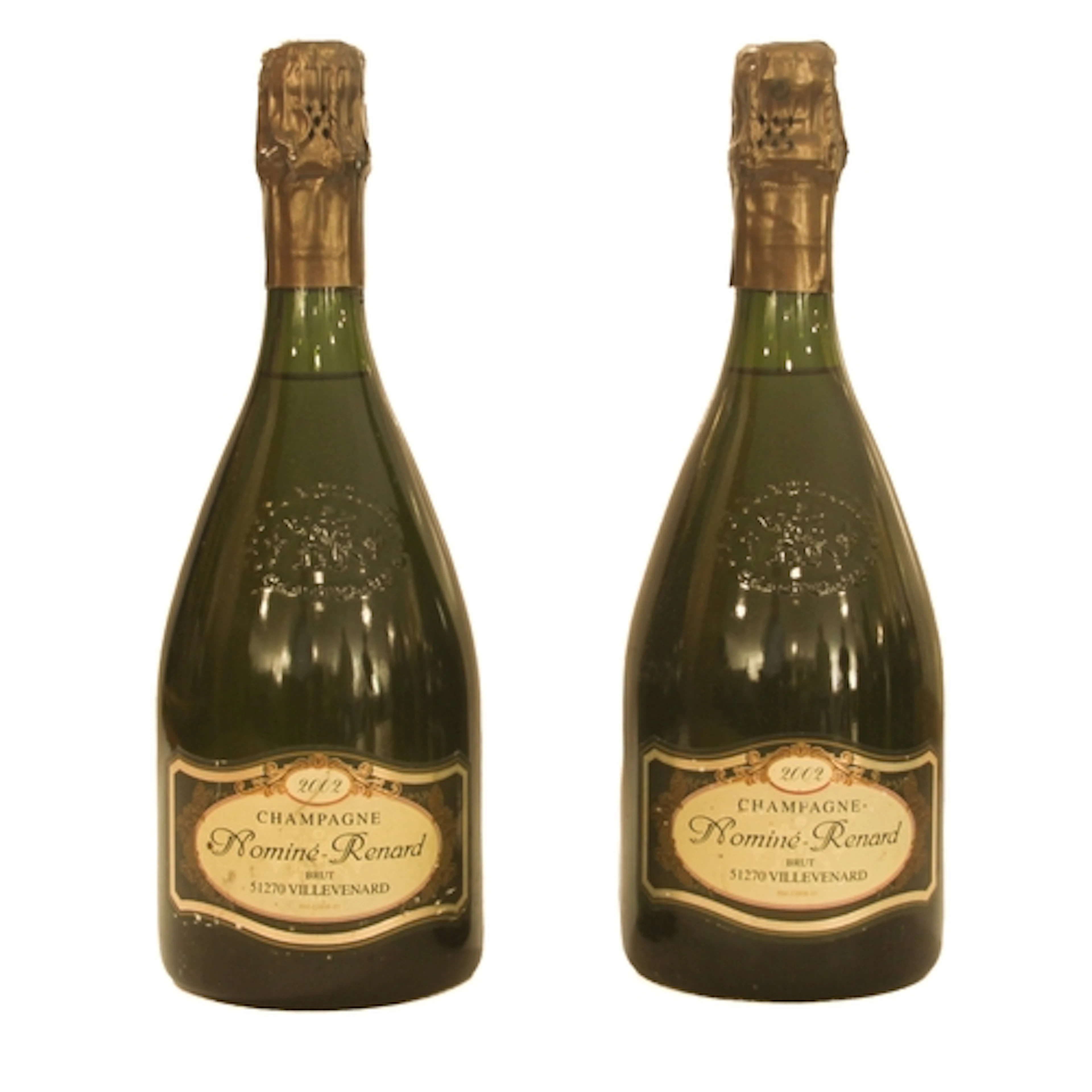 Two bottles of 2002 Nominé-Renard brut champagne