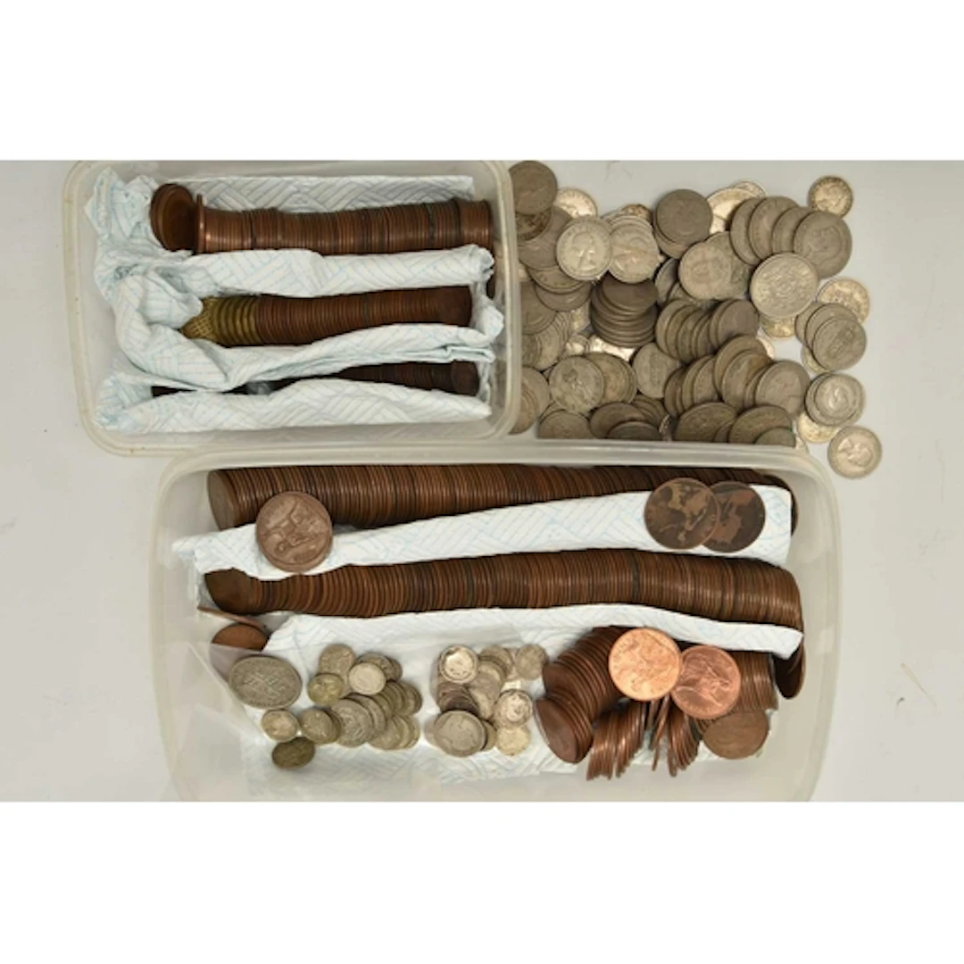 A box containing a quantity of pre-decimal halfpennies, one ...