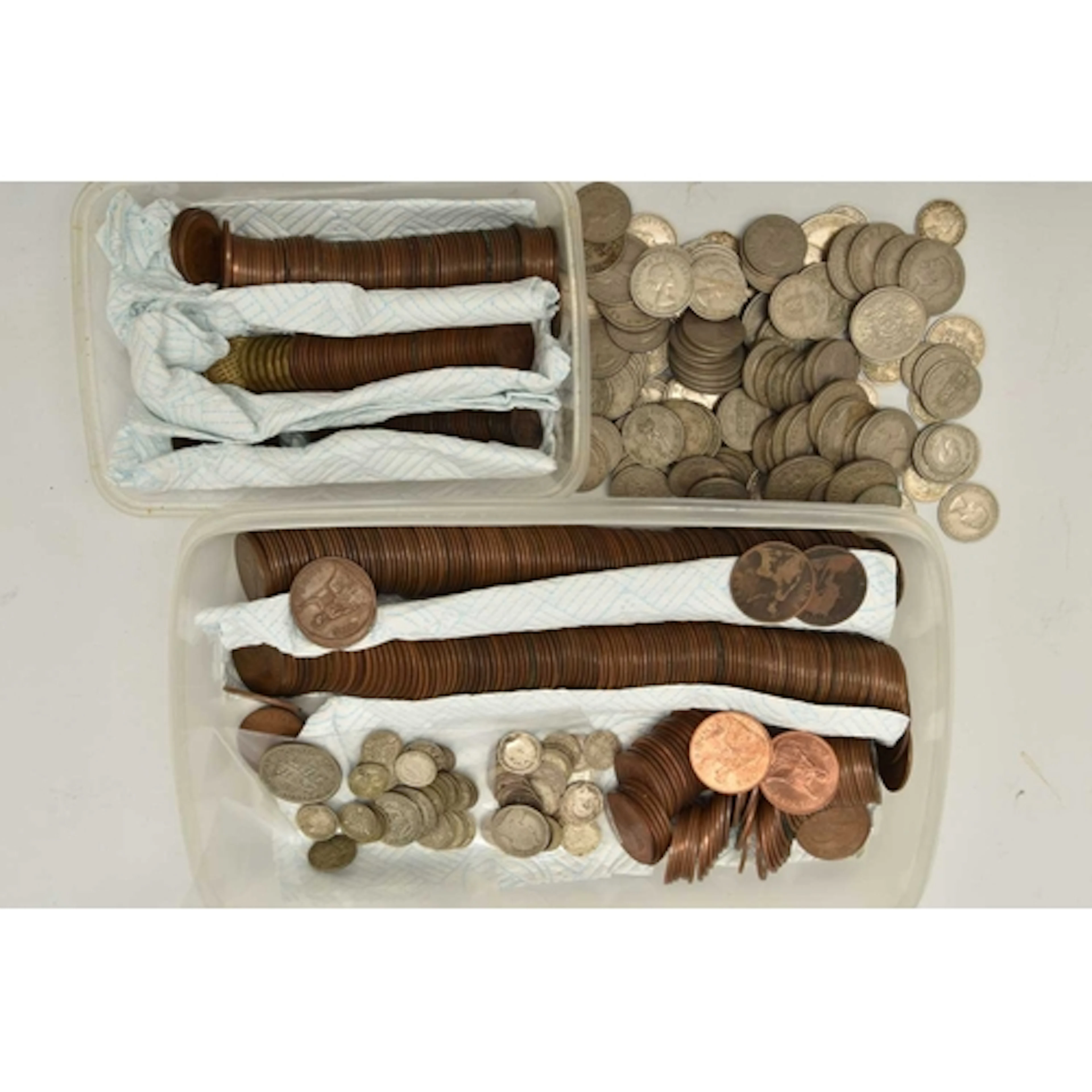 A box containing a quantity of pre-decimal halfpennies, one ...