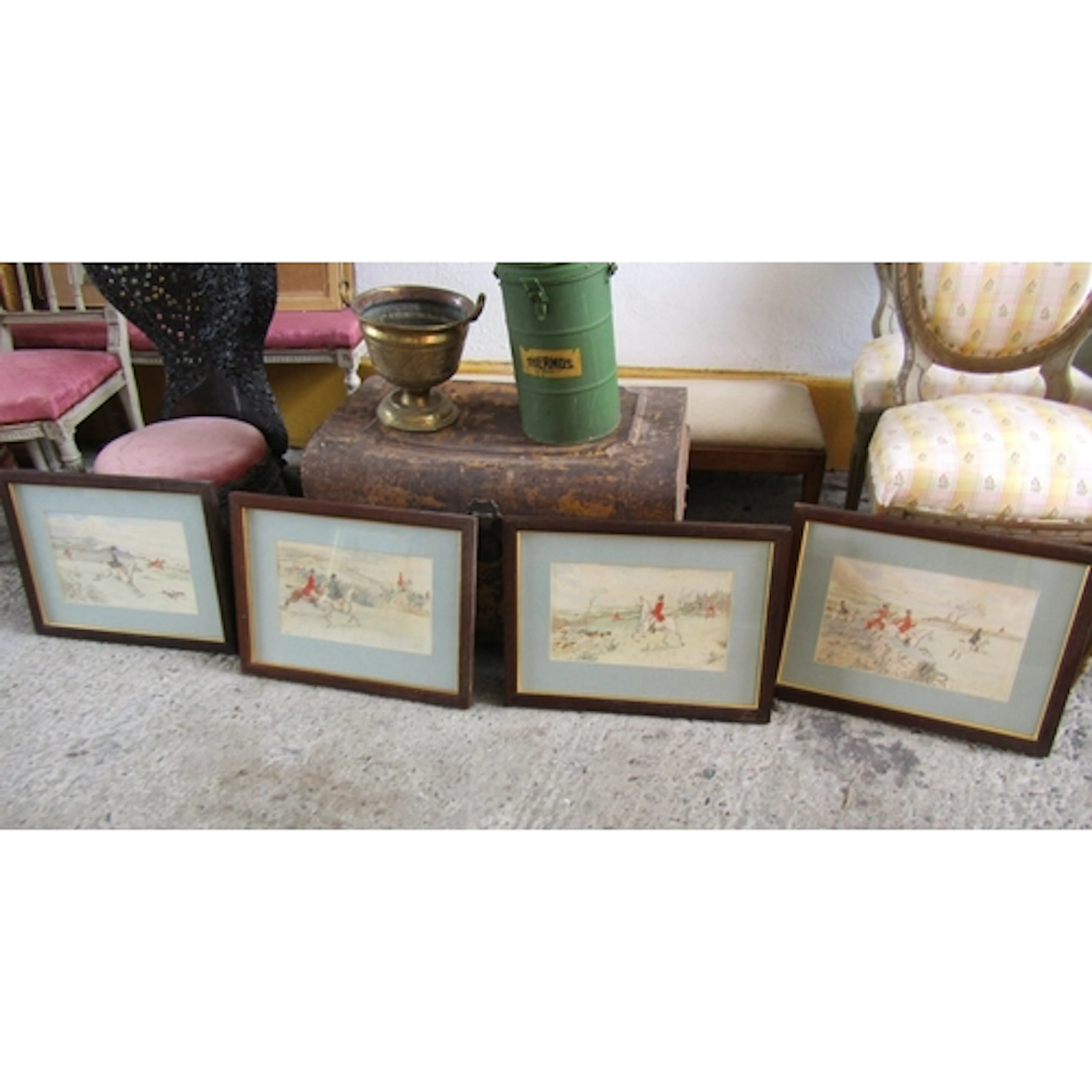 Set of Four Irish Watercolours Hunting Scenes Signed Crawfor...