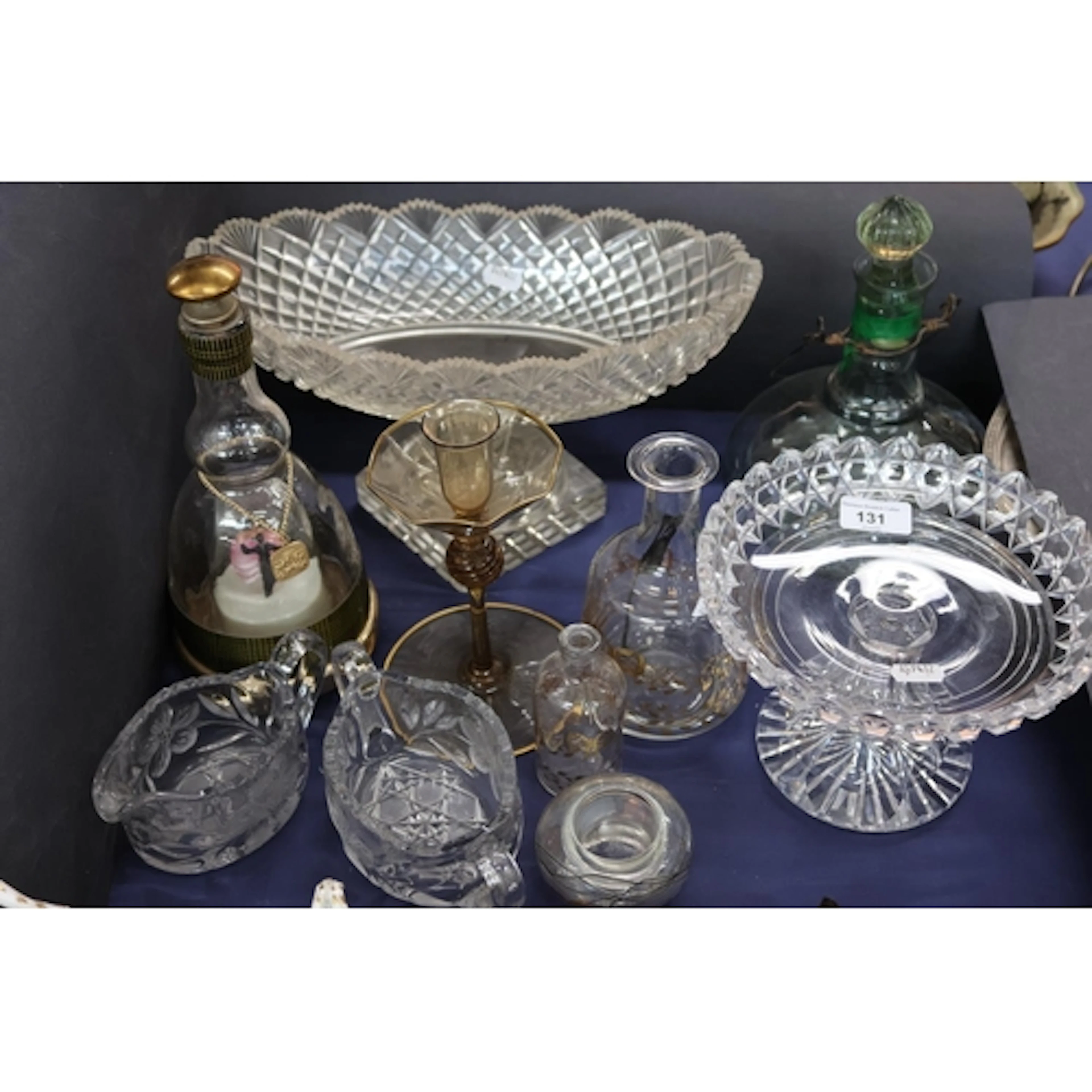Glassware comprising cut-glass tazza, water jugs, bottles, a...