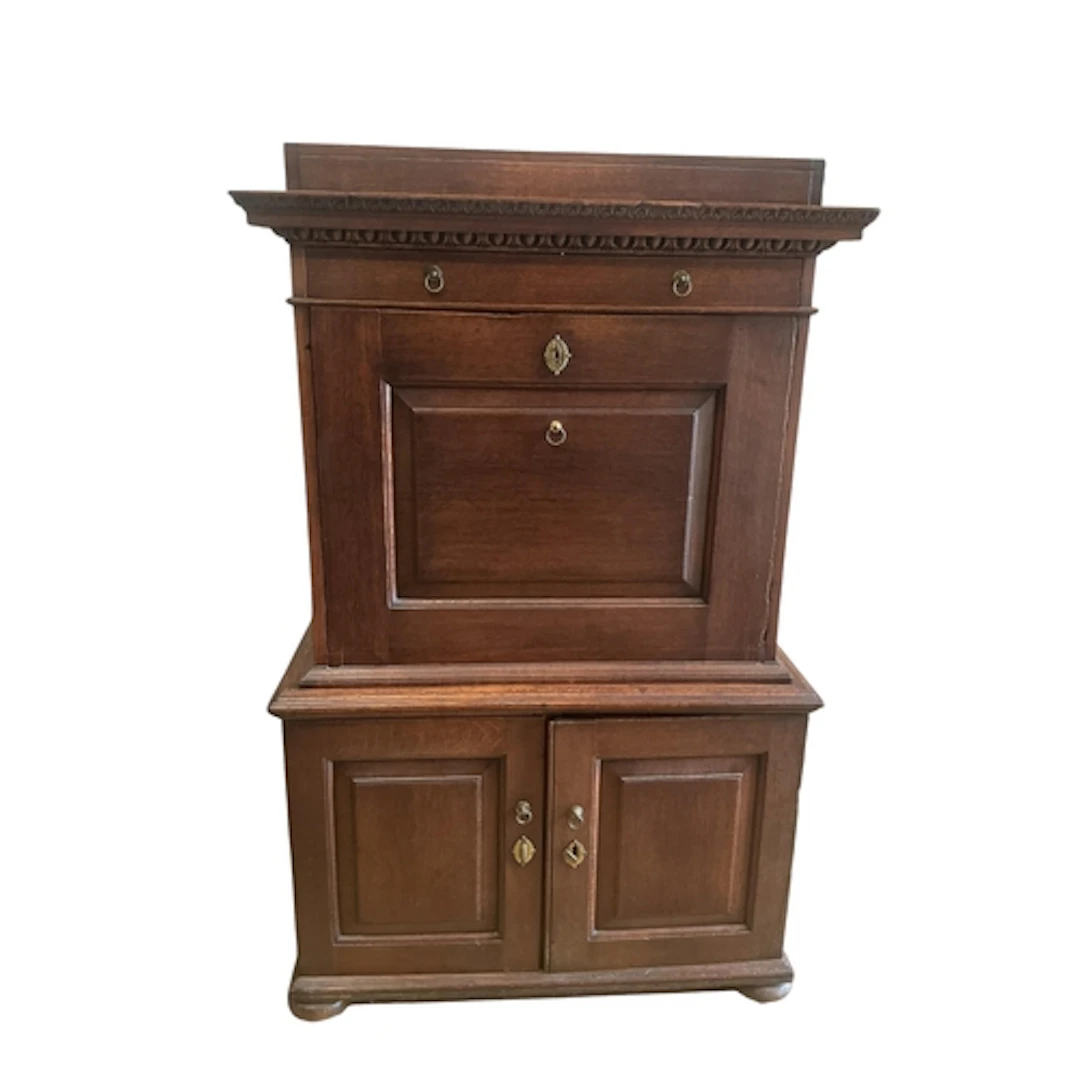 A late 17th / early 18th century oak escritoire, width 102cm...