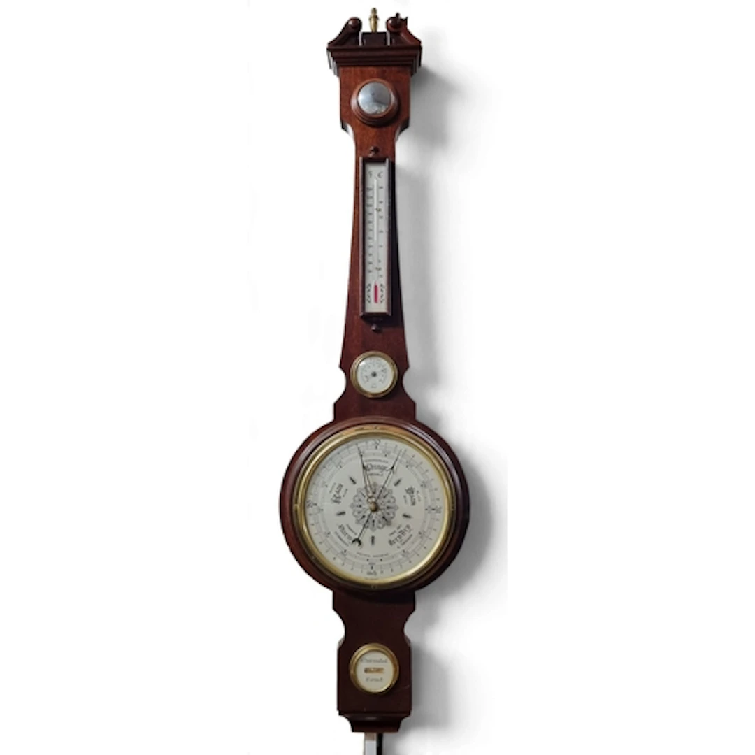 A 20th Century Mahogany Banjo Barometer. D 30 x H 110 cm app...