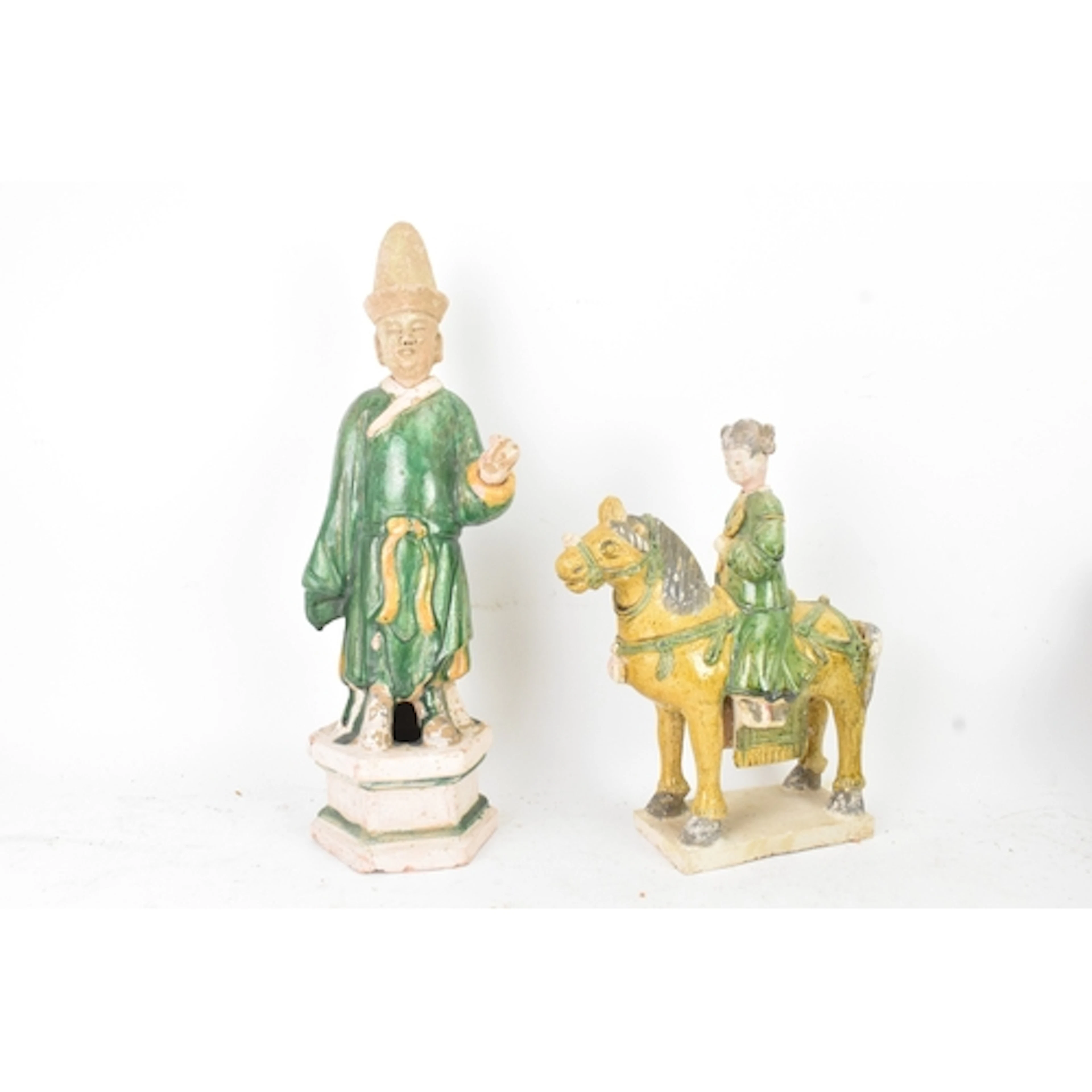 A pair of Chinese Ming dynasty sancai-glazed pottery tomb fi...