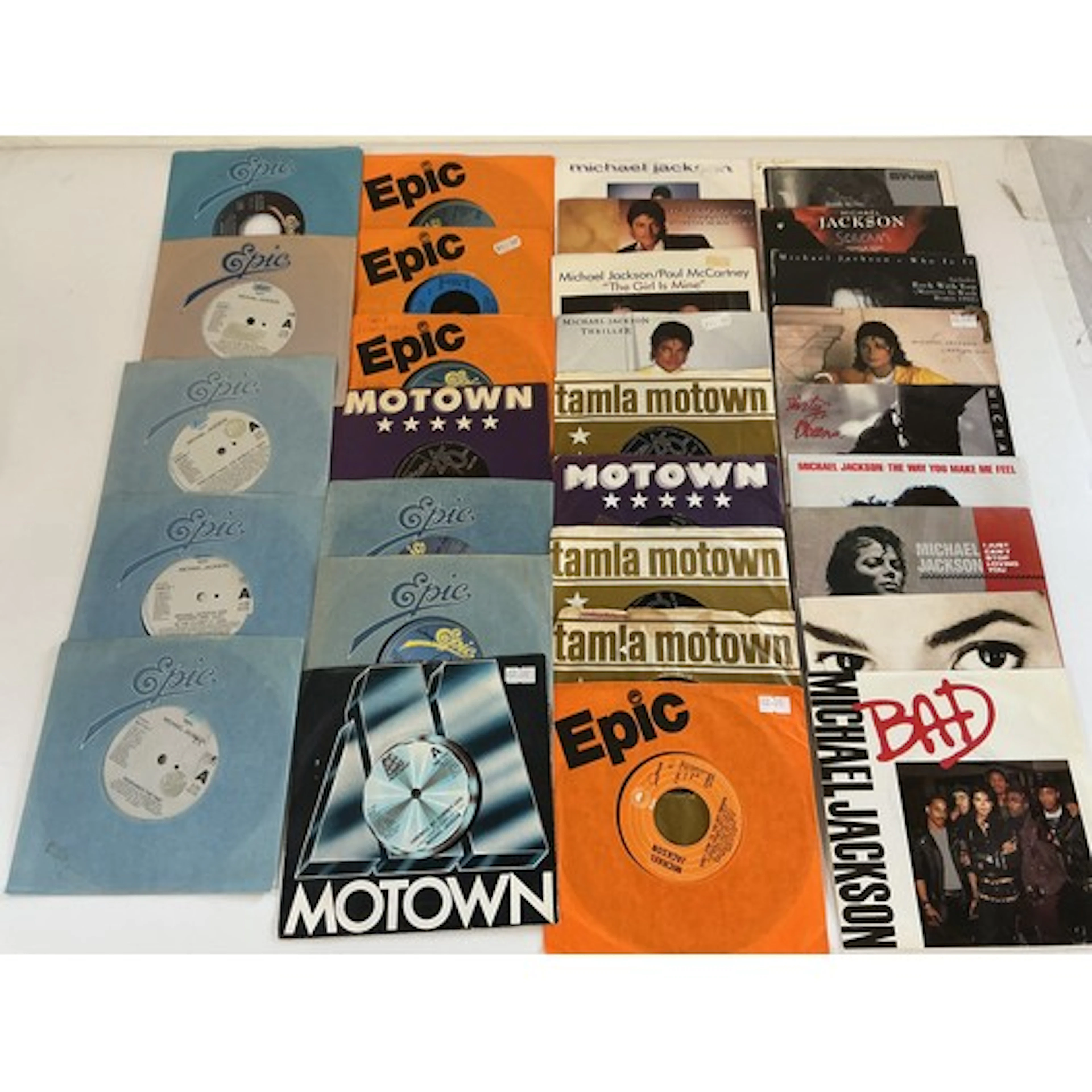 A collection of Michael Jackson 7” singles.