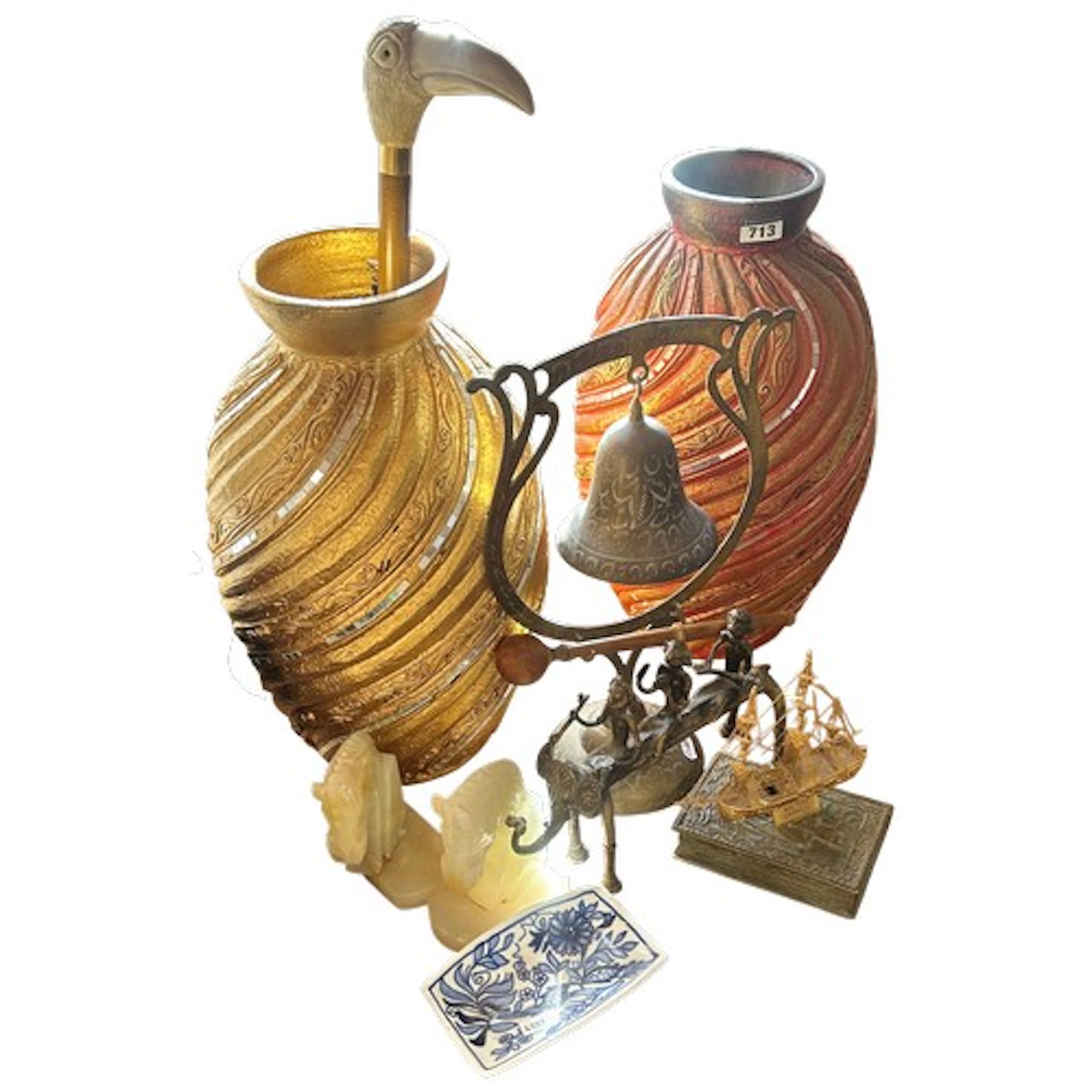 A group of decorative items to include a large pair of heavy...