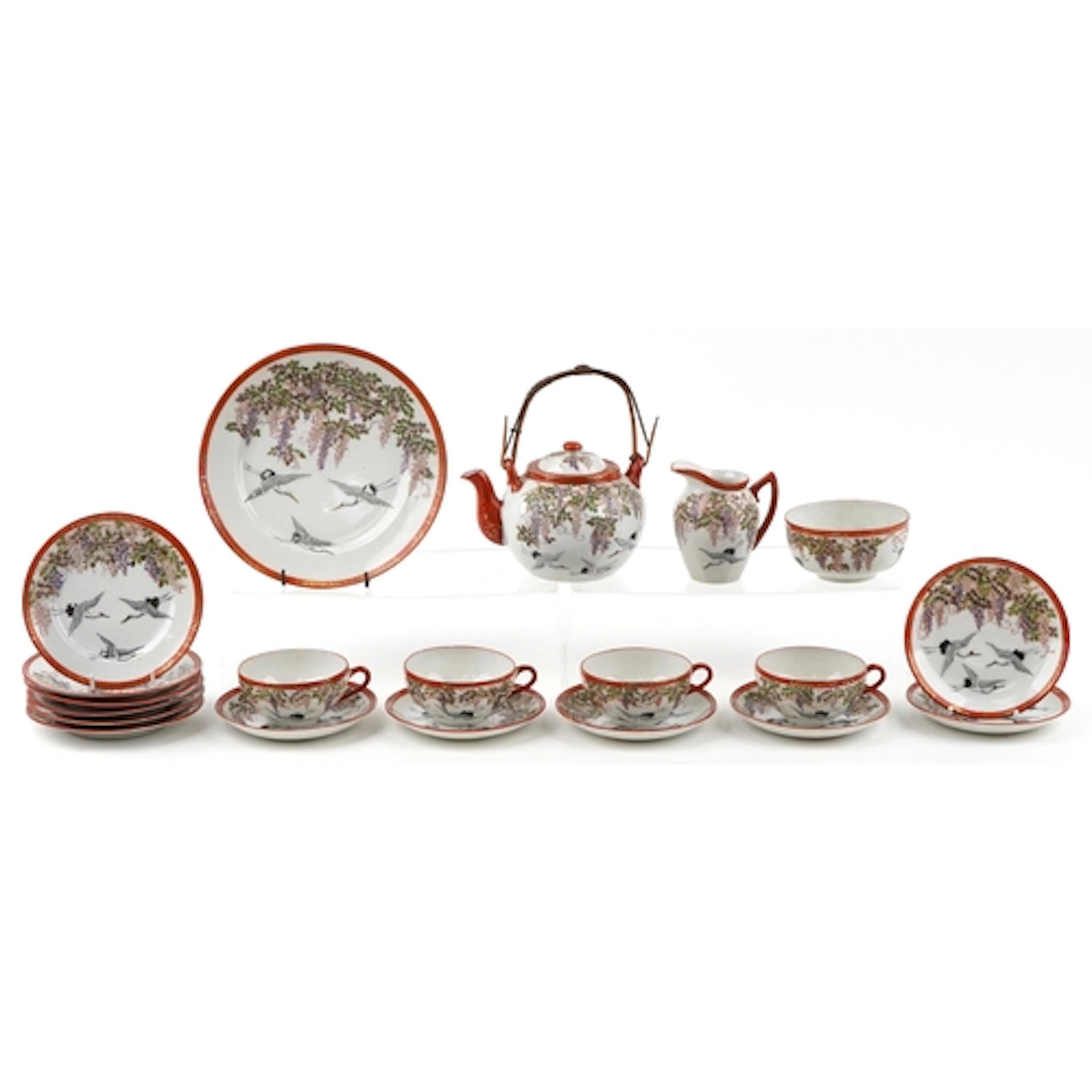 Japanese porcelain tea service hand painted with storks and ...